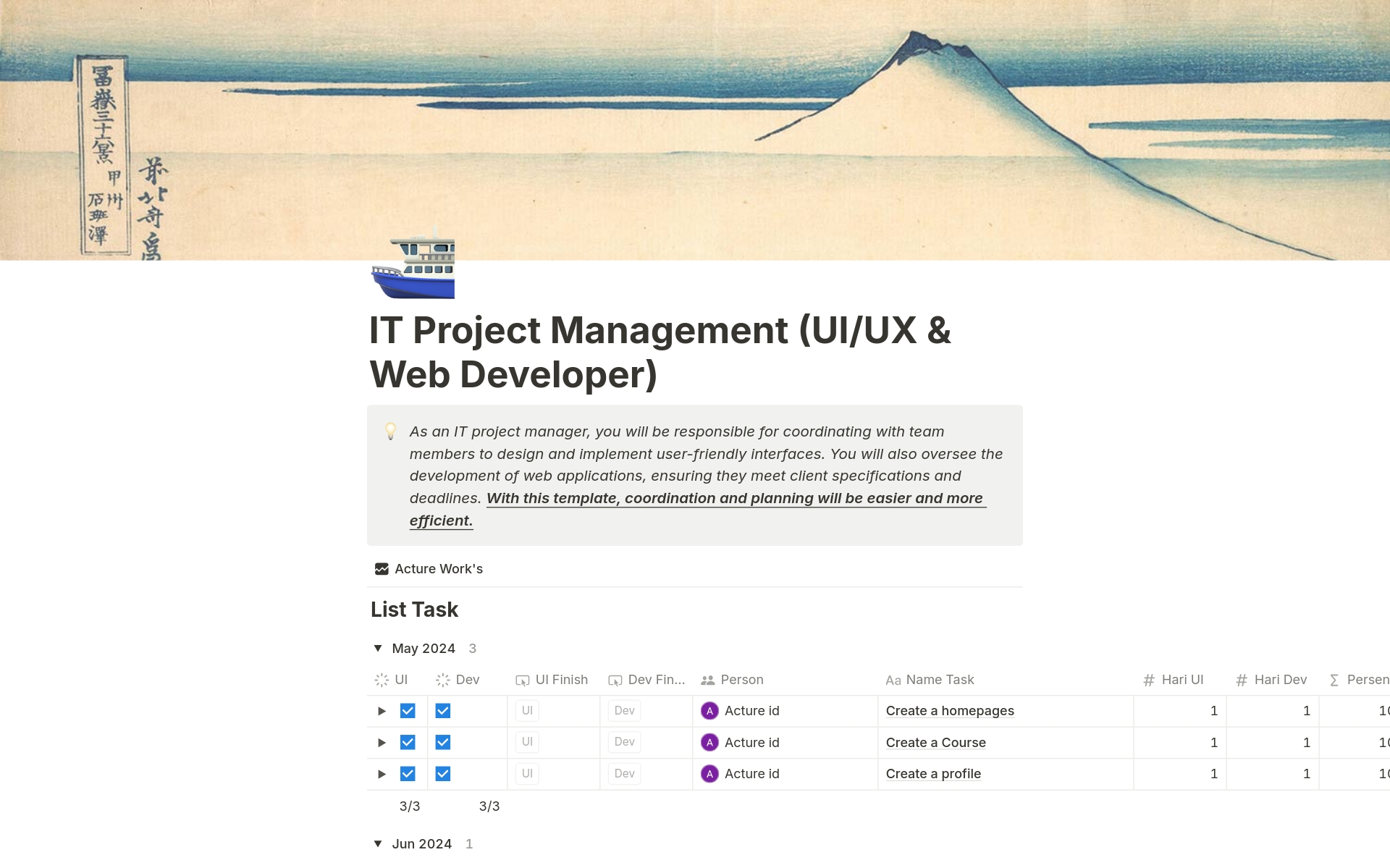 A template preview for IT Project Manager (UI/UX dan Web Developer)