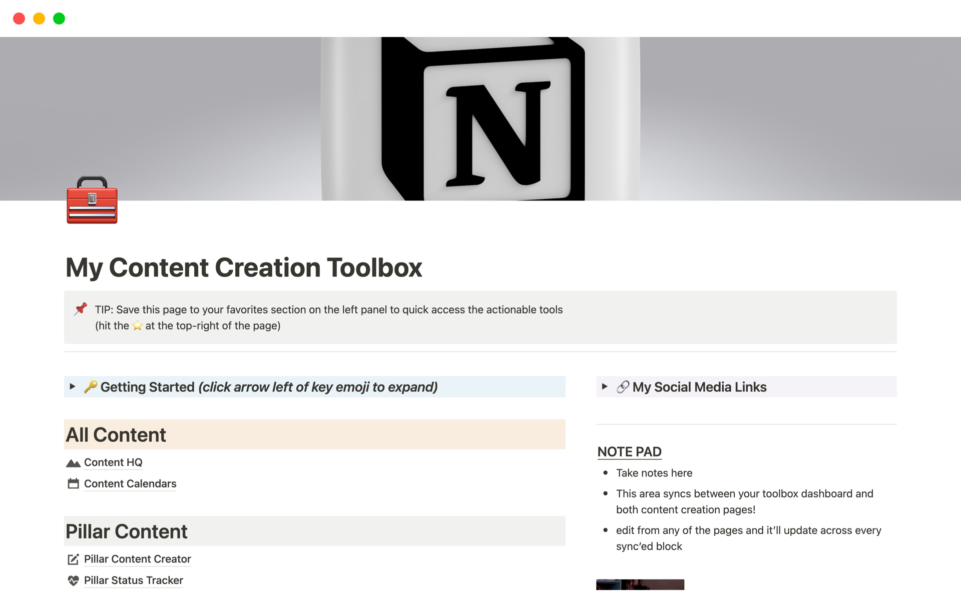 Uma prévia do modelo para My Content Creation Toolbox 🧰