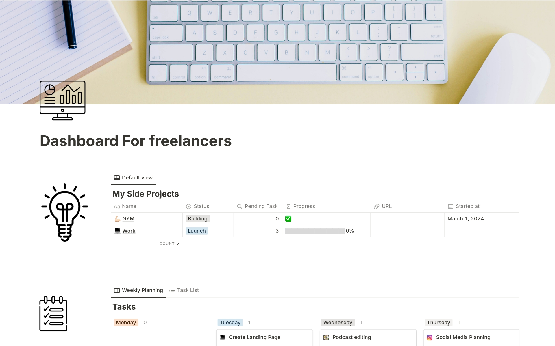 A template preview for Dashboard For freelancers