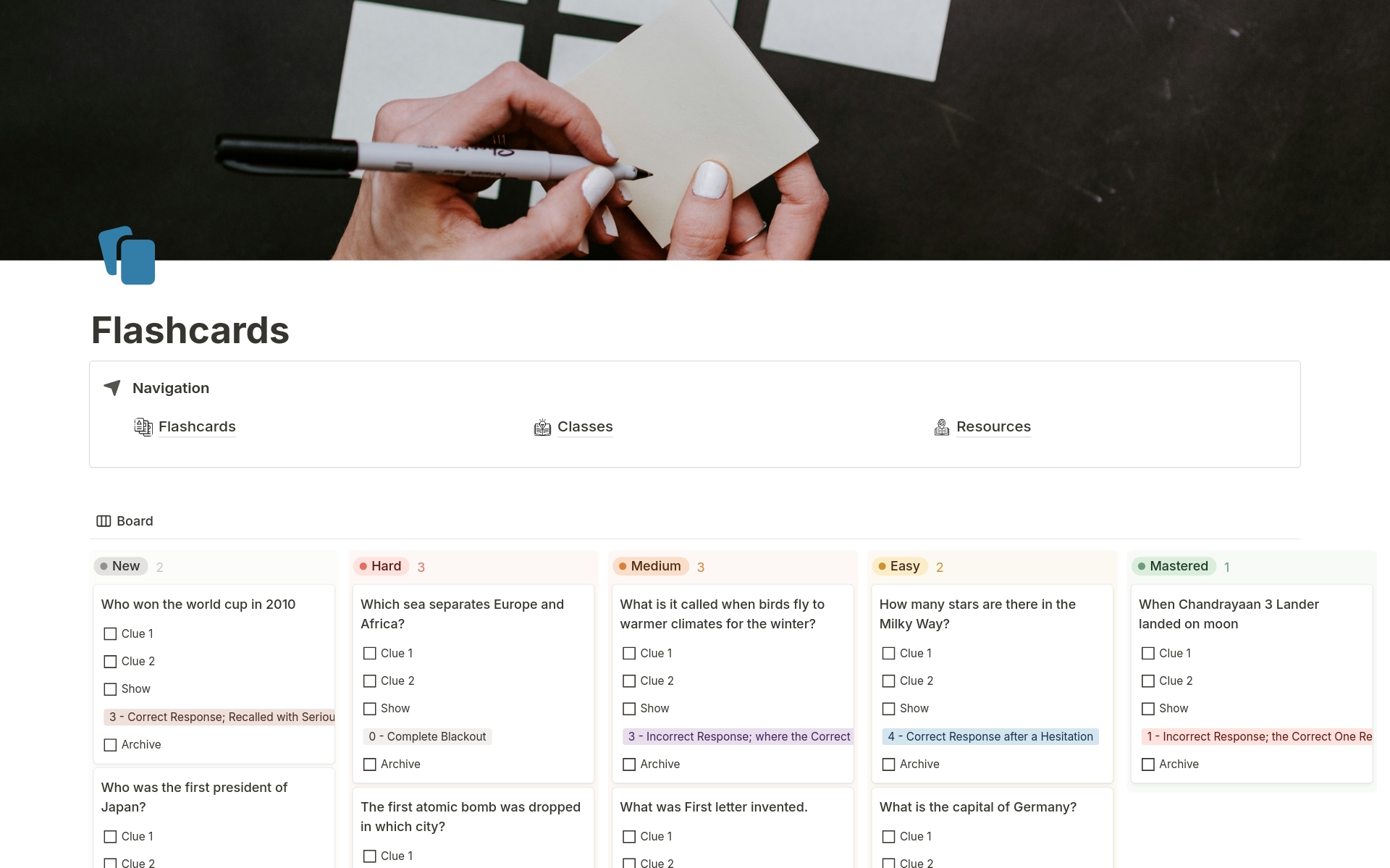 Flashcards Notion Template