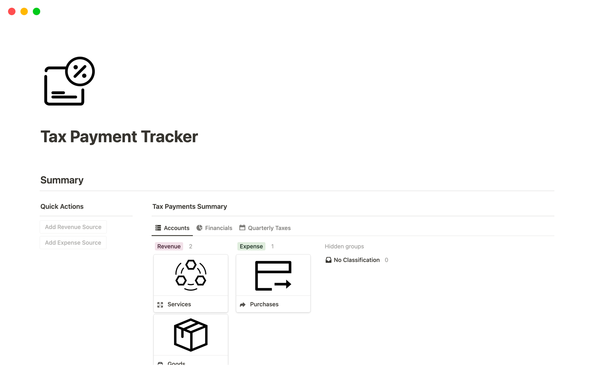 A template preview for Tax Payment Tracker
