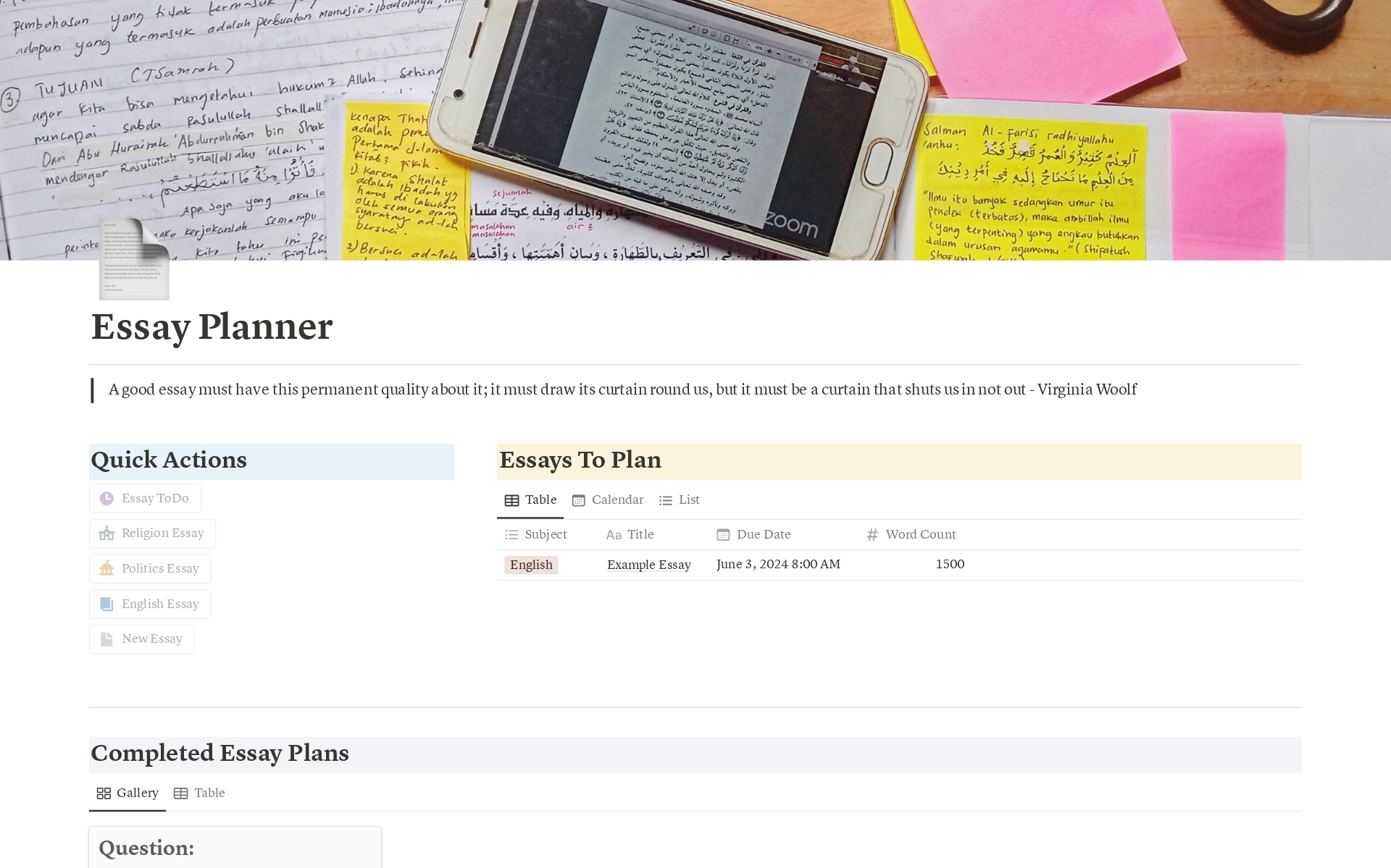 A template preview for Essay Planner