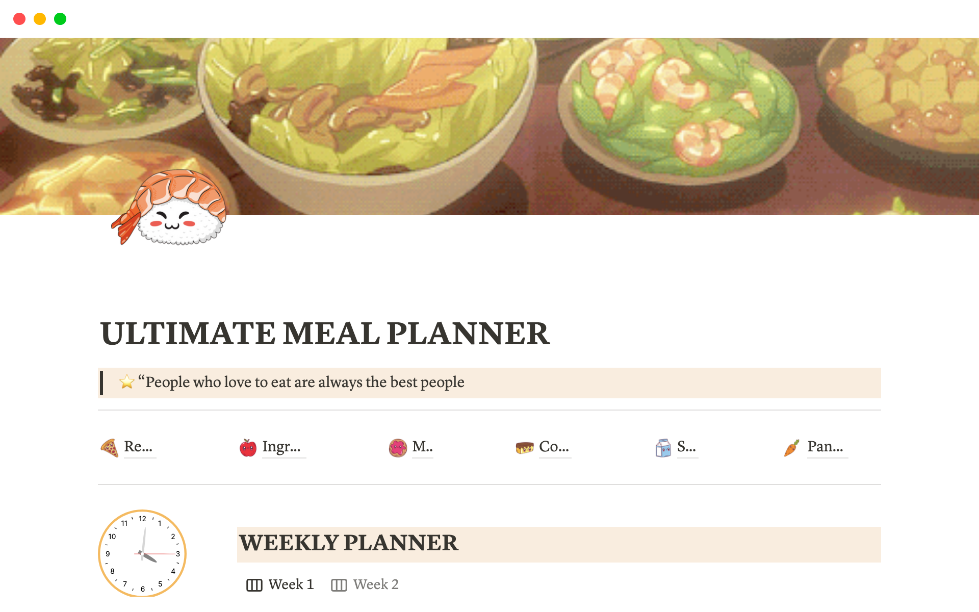 Vista previa de una plantilla para Ultimate Meal Planner Notion Template