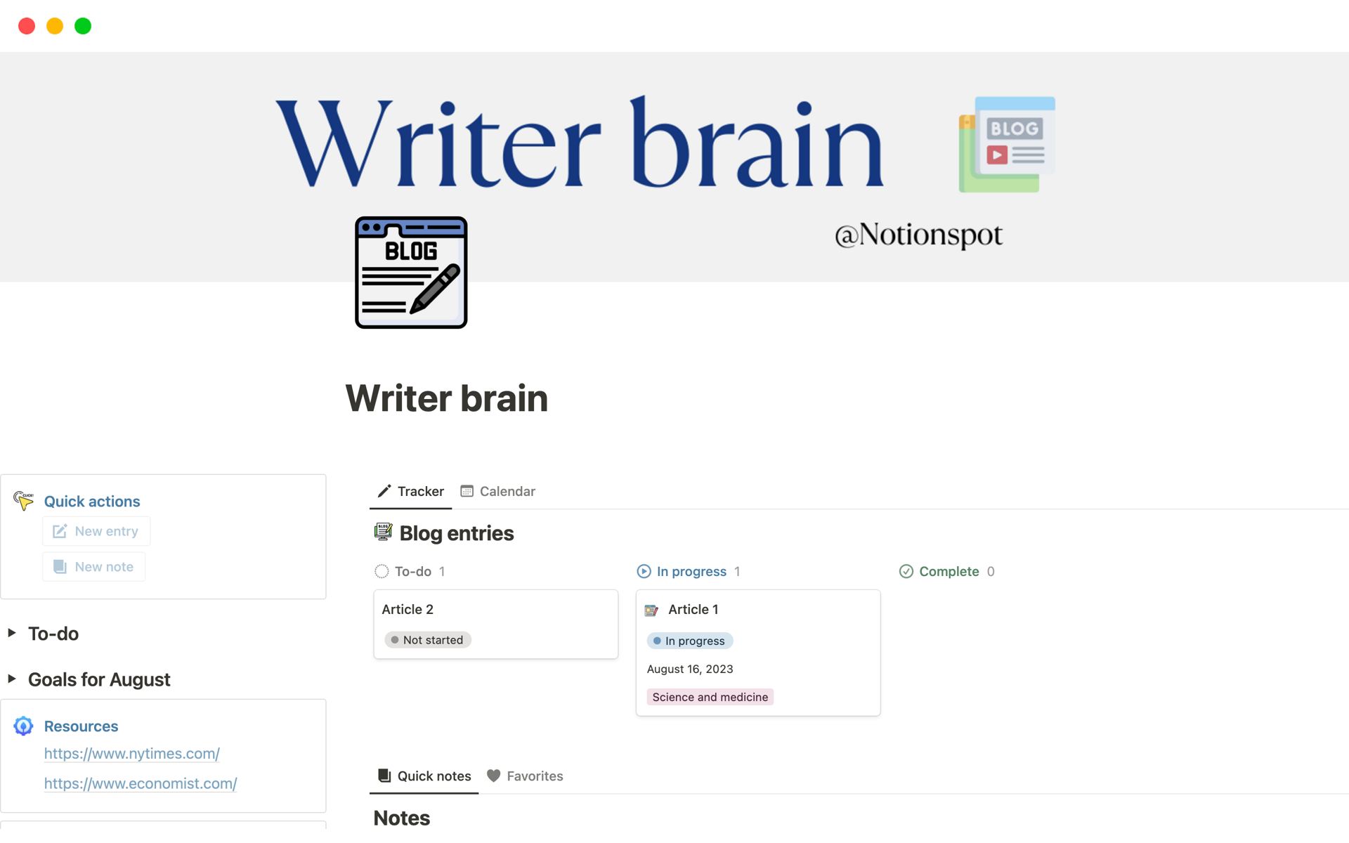 A template preview for Writer brain