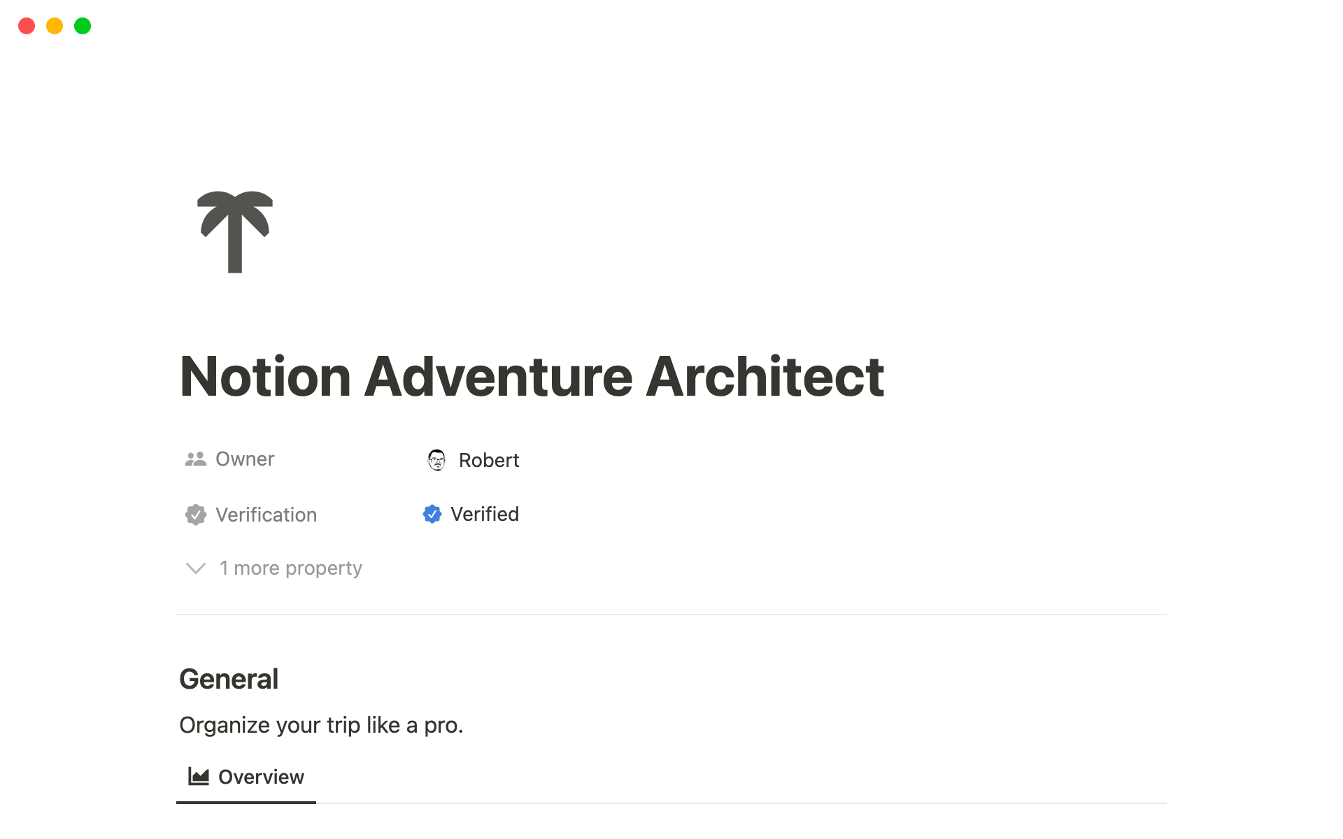 Eine Vorlagenvorschau für Notion Adventure Architect