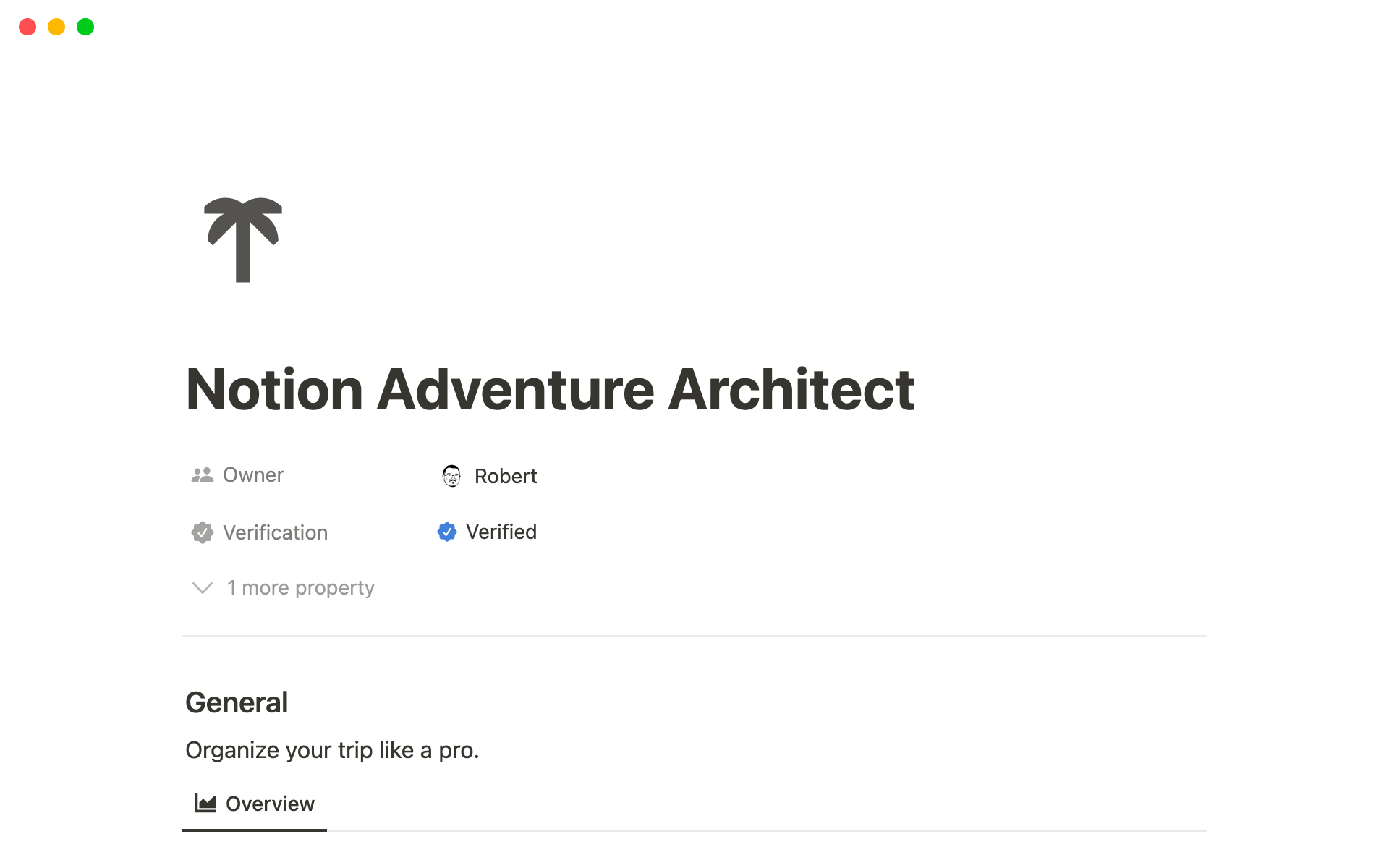 Aperçu du modèle de Notion Adventure Architect