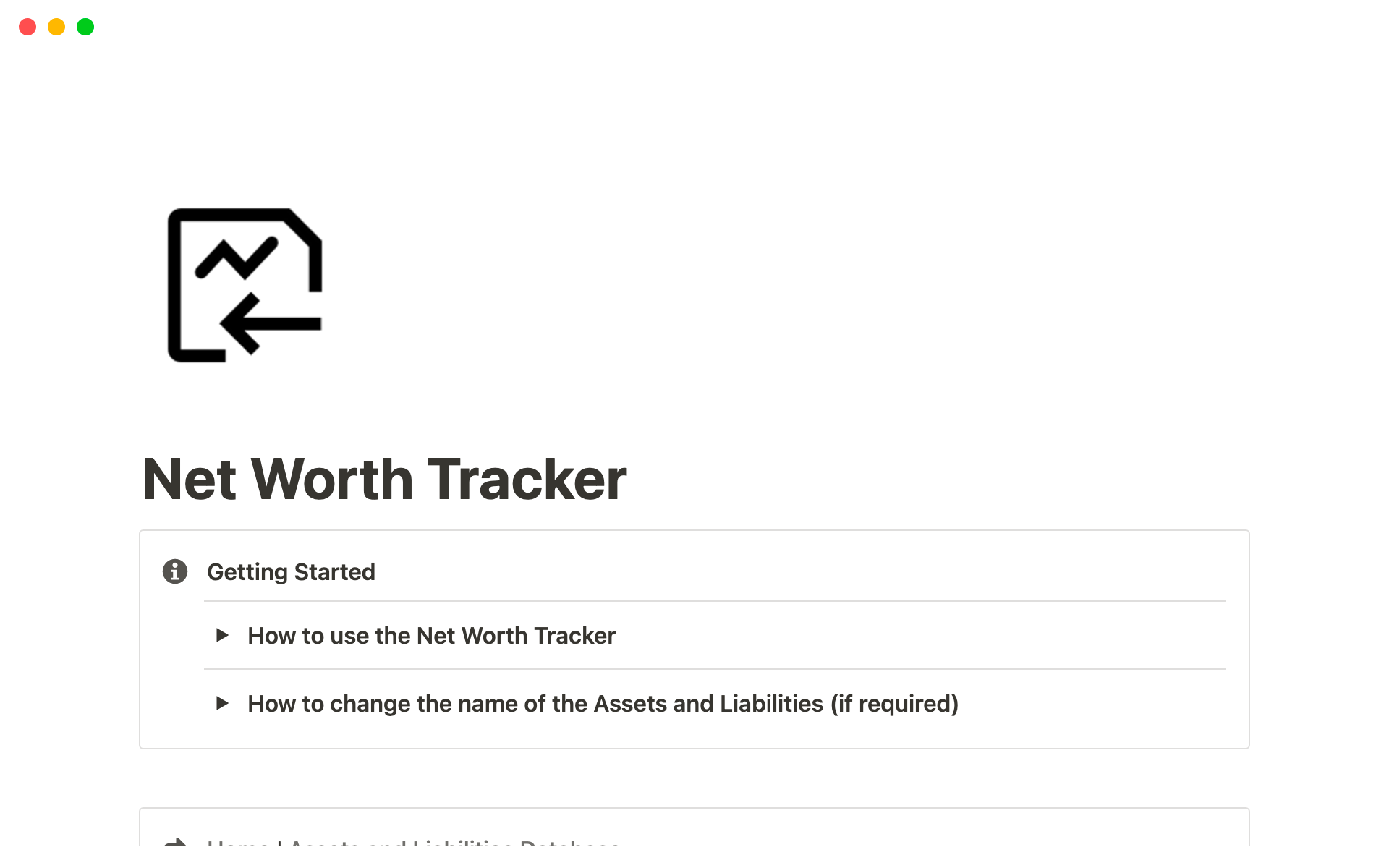 Uma prévia do modelo para Notion Net Worth Tracker