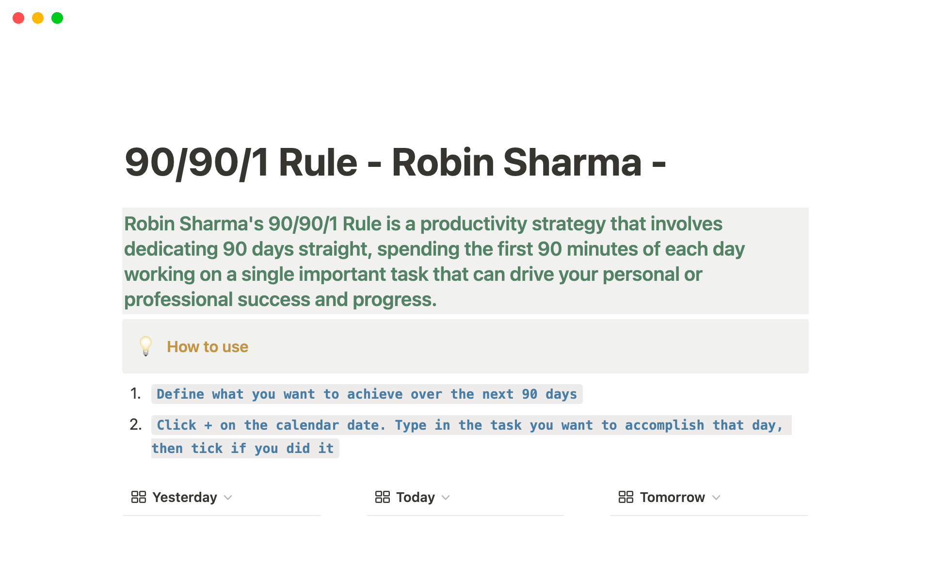 Vista previa de plantilla para Achieve any goal using the 90-90-1 rule