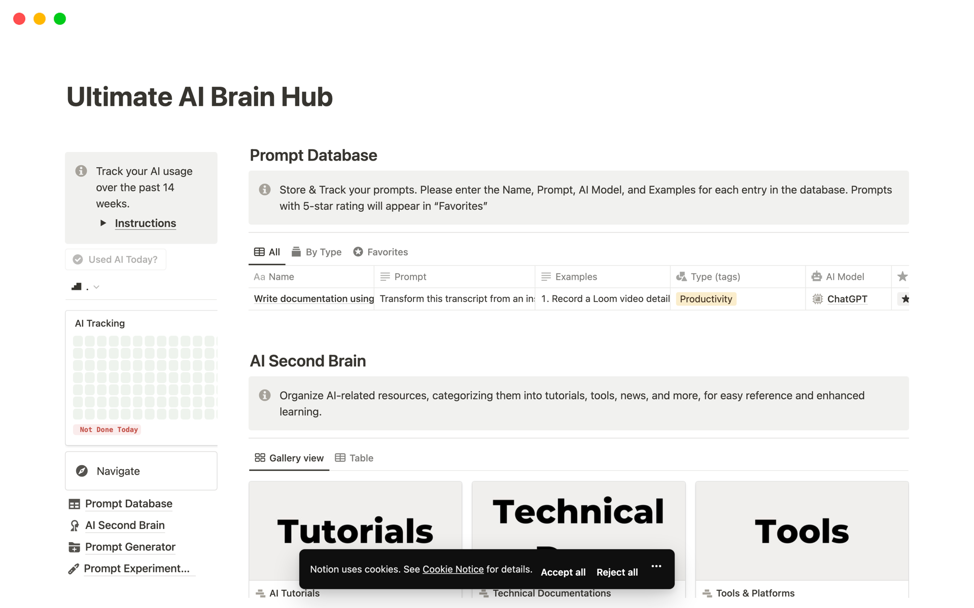 A template preview for Ultimate AI Brain Hub