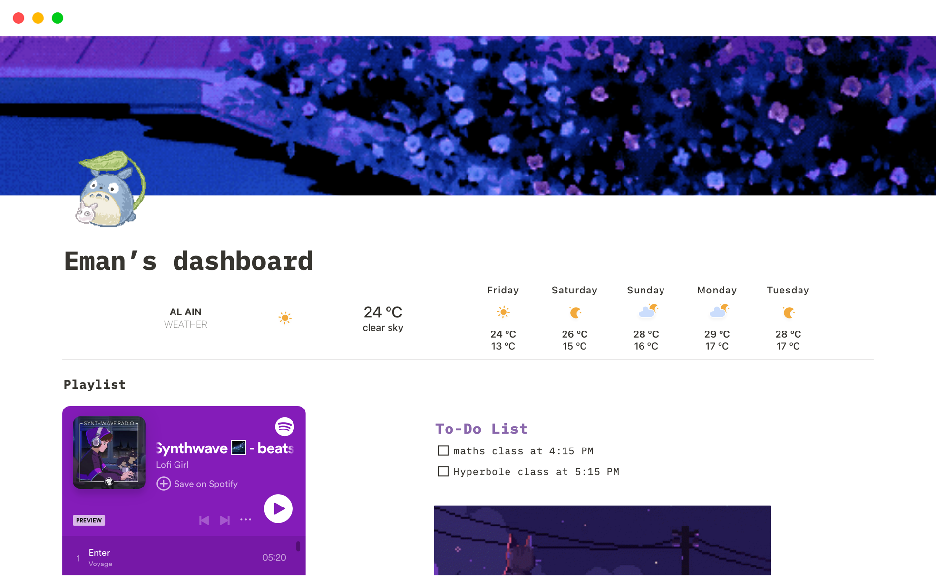 A template preview for Purple dashboard
