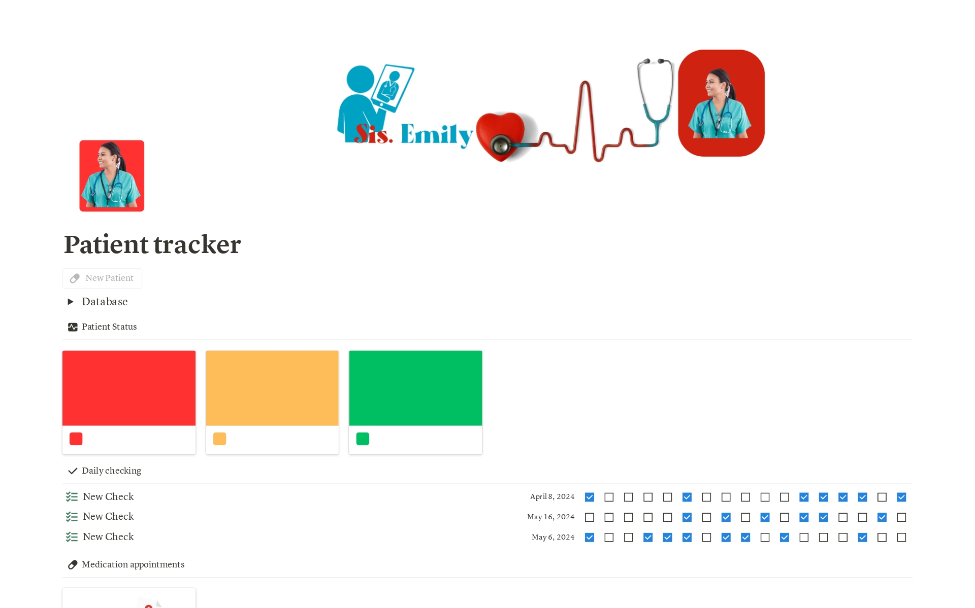 A template preview for Patient tracker 