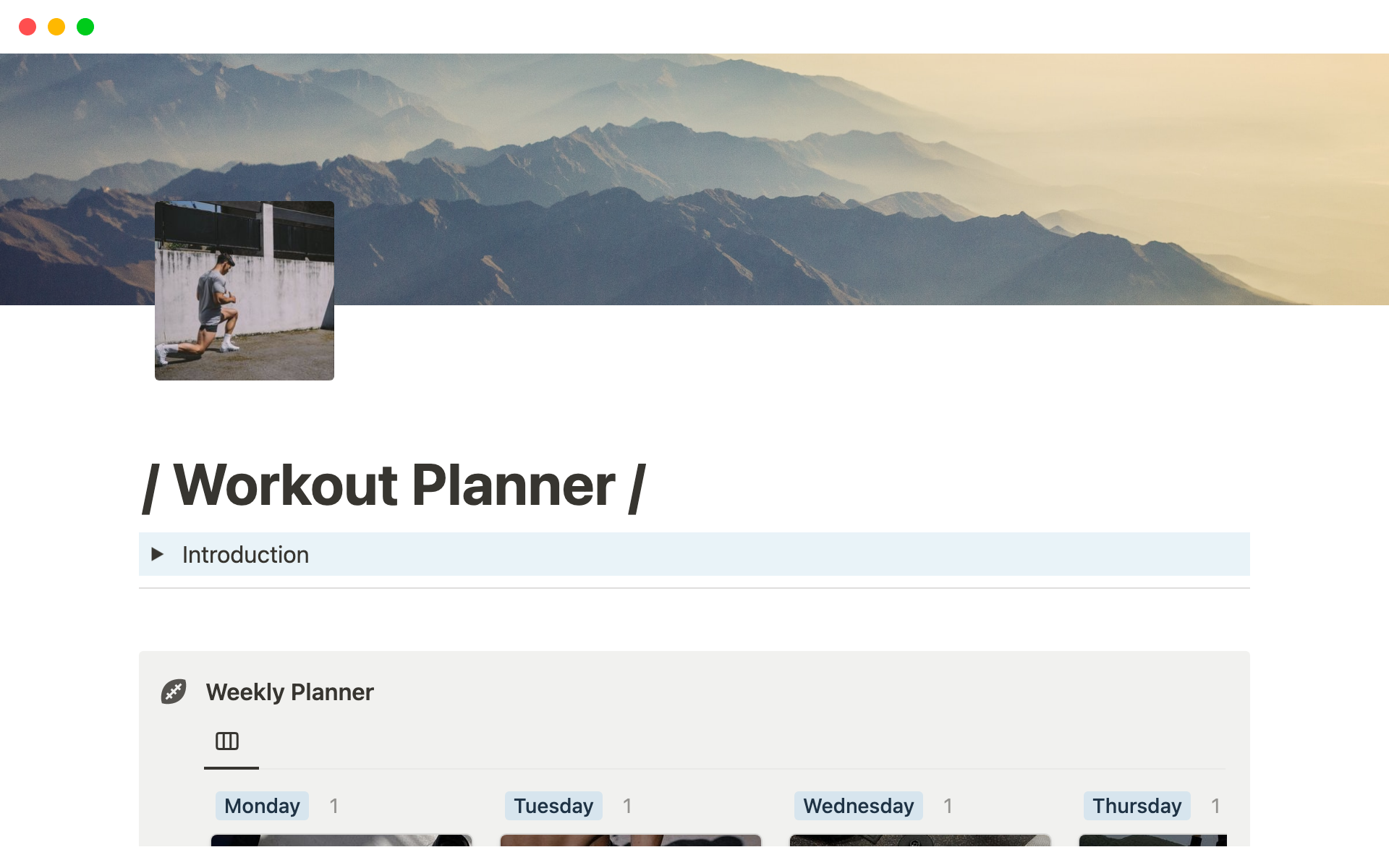 Uma prévia do modelo para Workout Planner