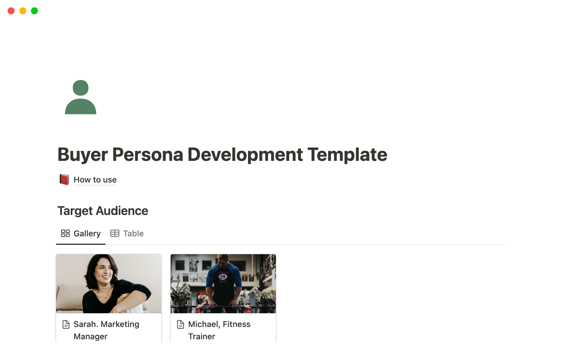 A template preview for Buyer Persona Development Template