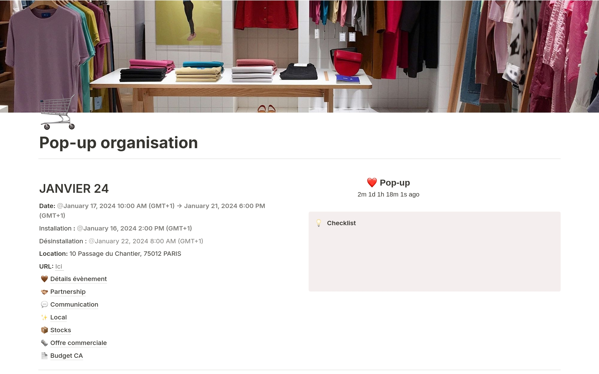 A template preview for Organisation Pop-up Store