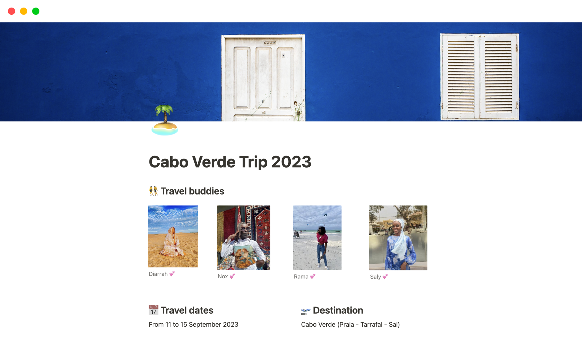 A template preview for Cabo Verde Trip 2023