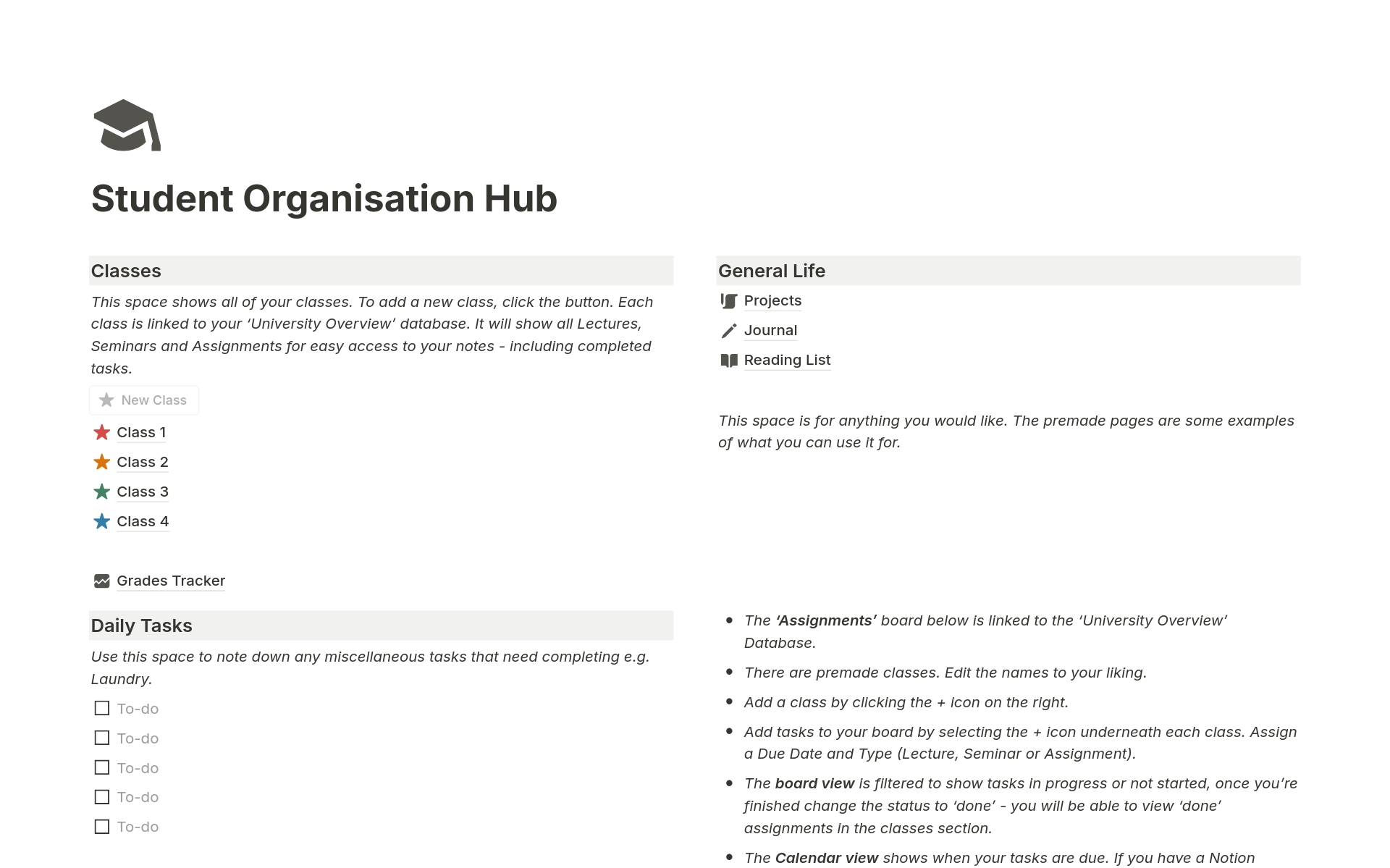 A template preview for Student Organisation Hub