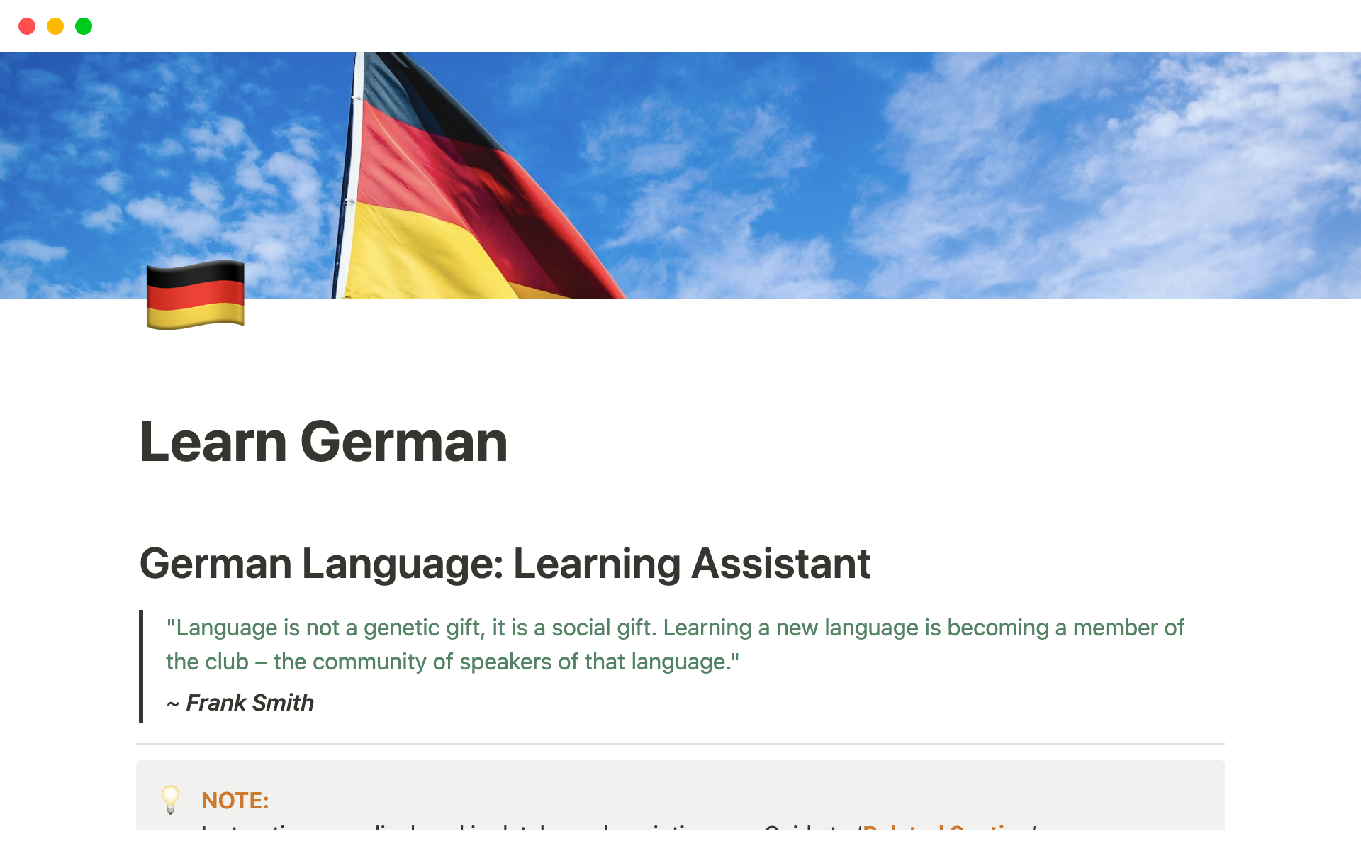 A cutting-edge German language learning template that is specifically crafted to enhance your memory and motivate consistent practice of the German language.