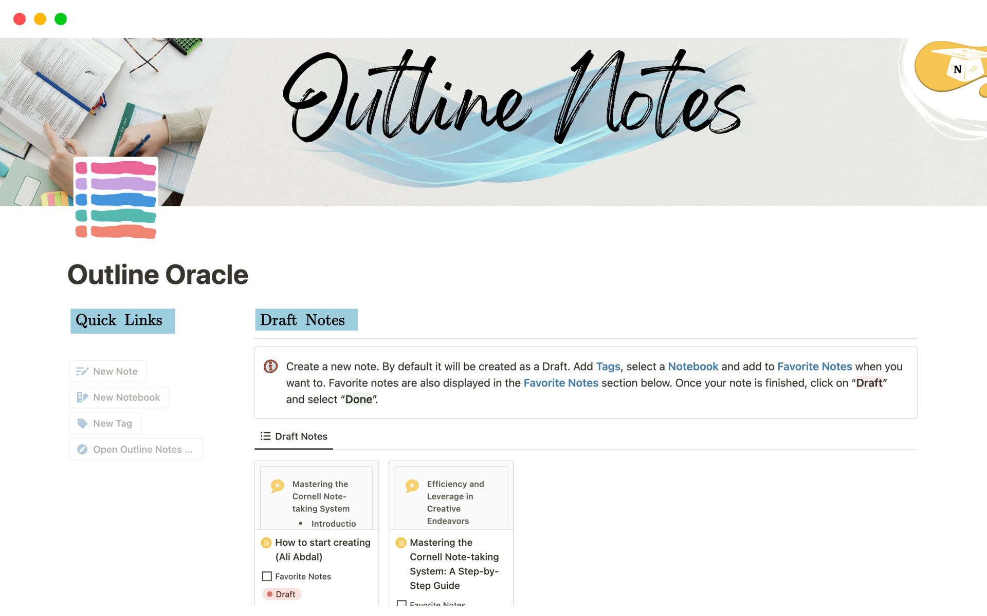 A template preview for Outline Oracle