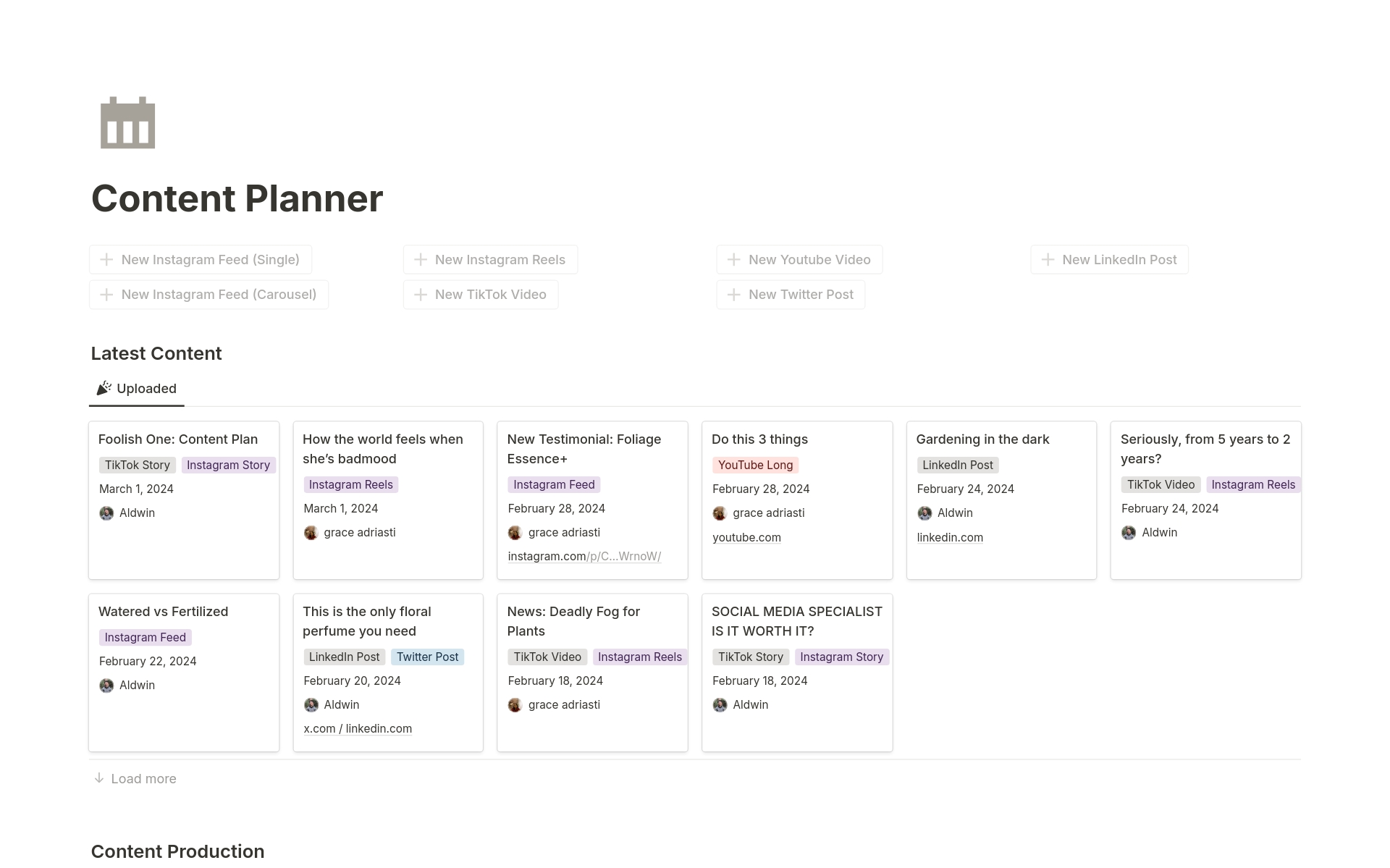 A template preview for Content Planner for Brand