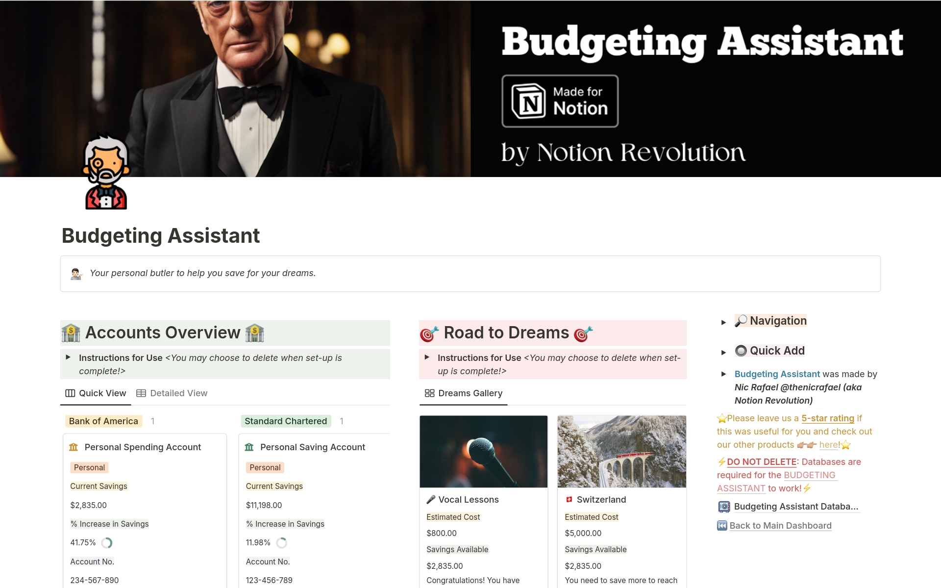 A template preview for Budgeting Assistant: Smart Saving for Your Dreams