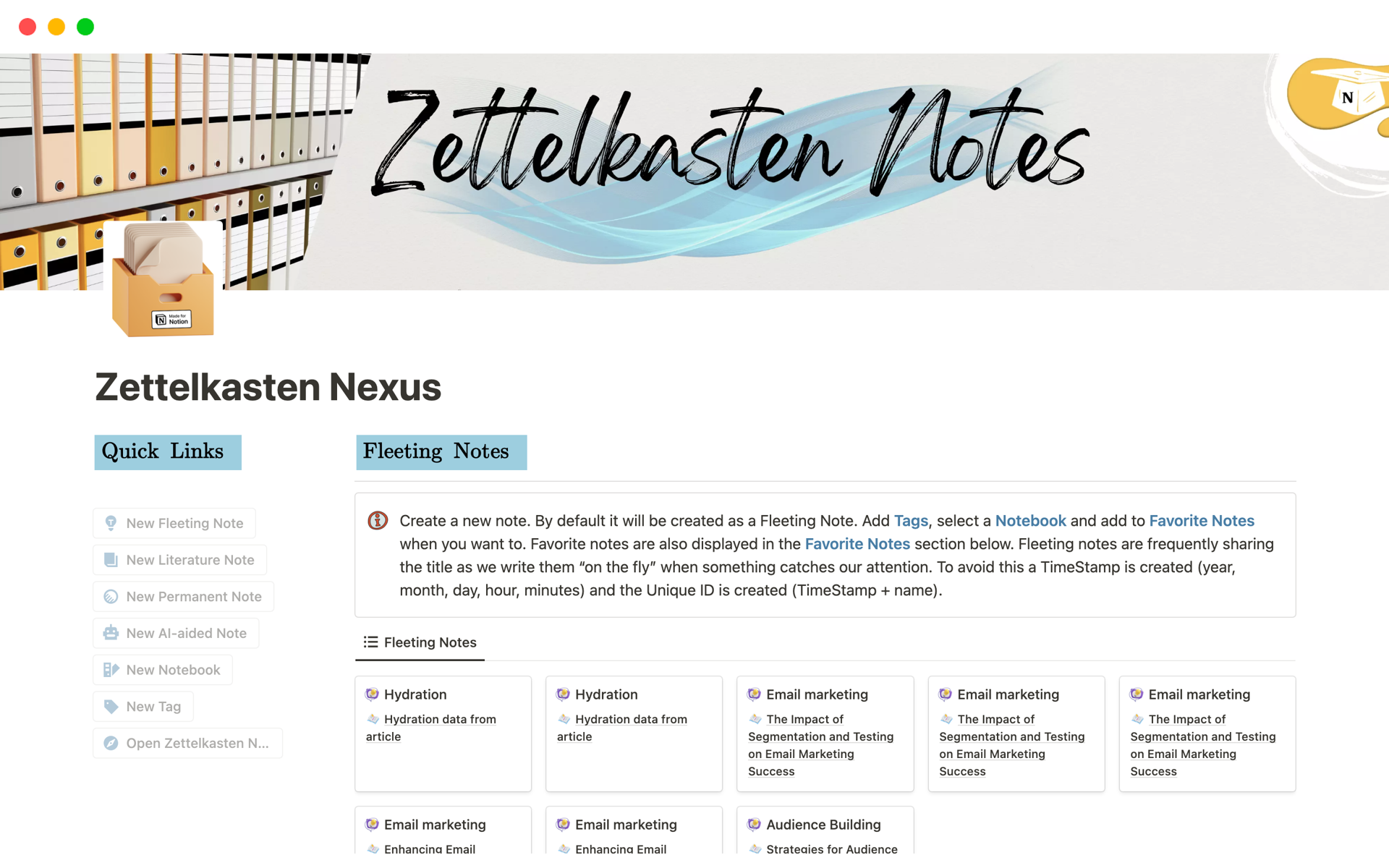 Zettelkasten Notes Notion Template