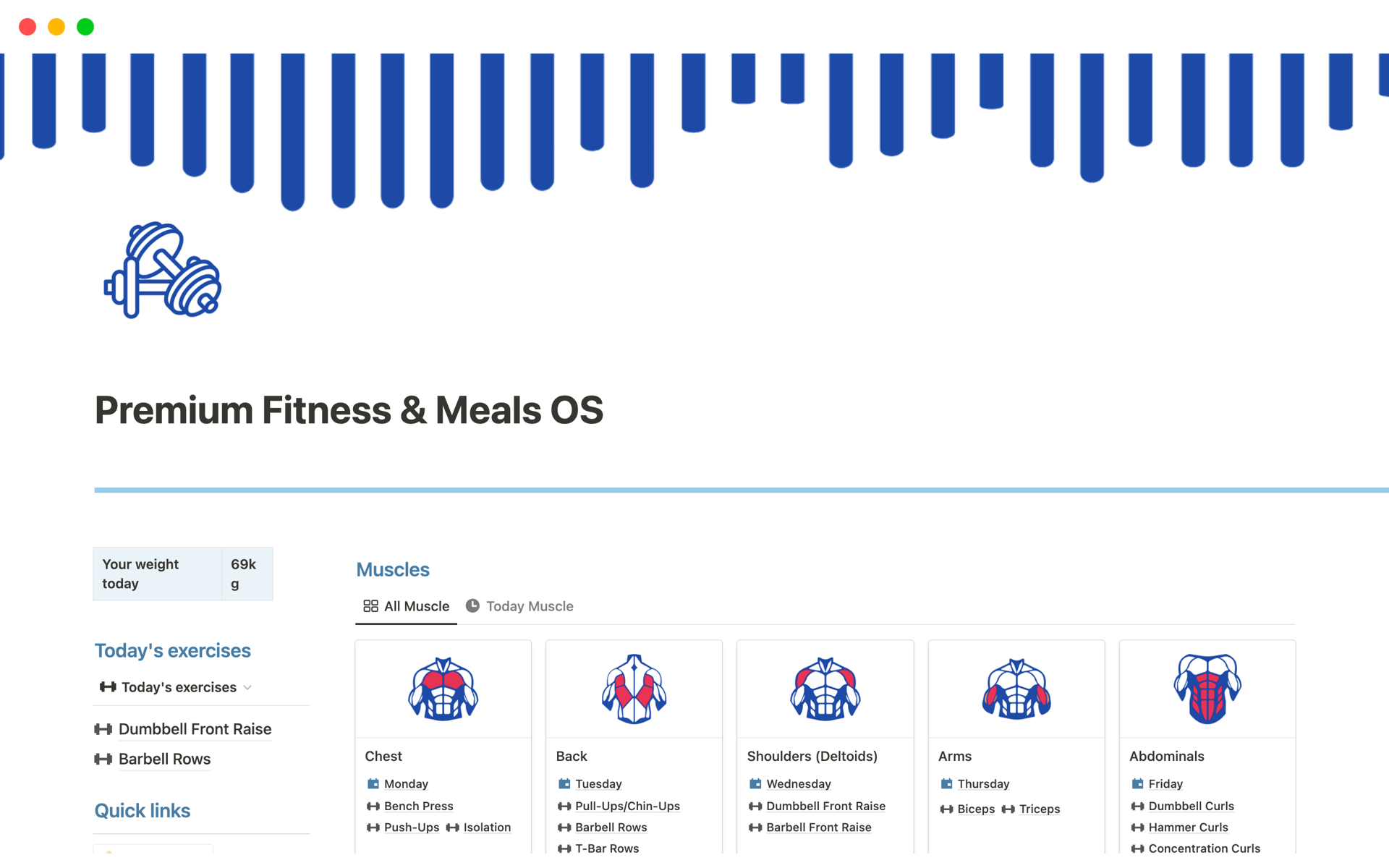 Vista previa de una plantilla para Premium Fitness & Meals OS