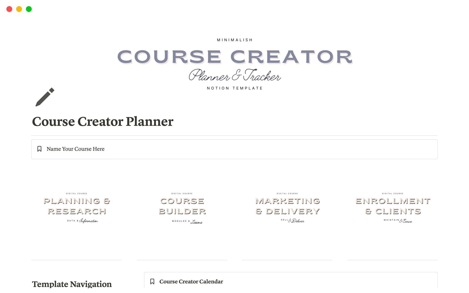 A template preview for Digital Course Creator Planner