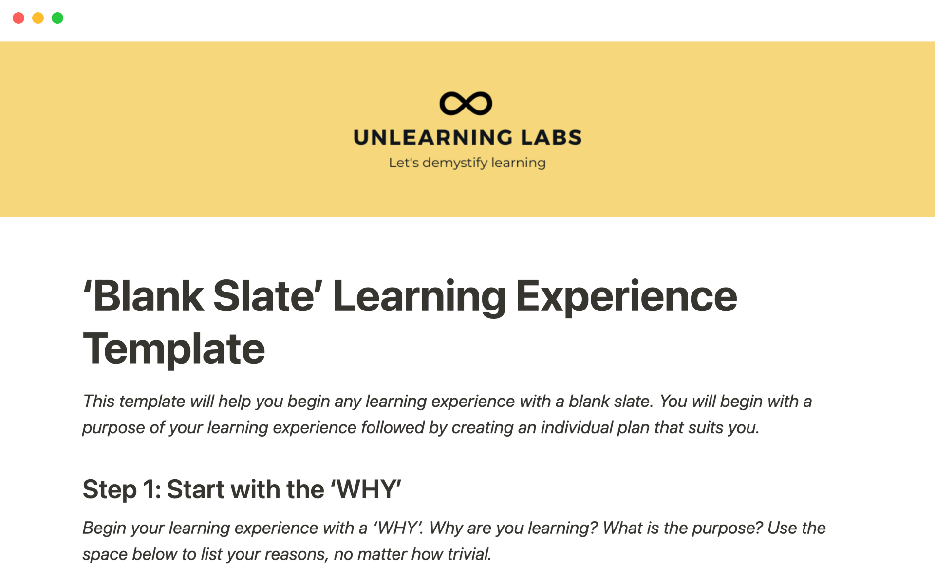 Vista previa de plantilla para 'Blank Slate' Learning Experience Template