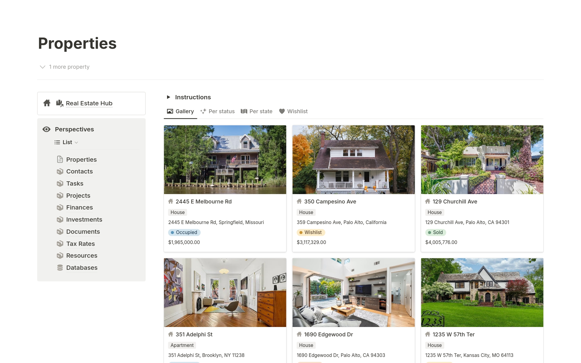 A template preview for Real Estate OS