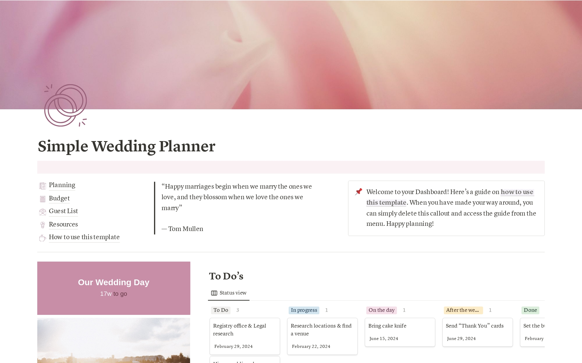 A template preview for Simple Wedding Planner