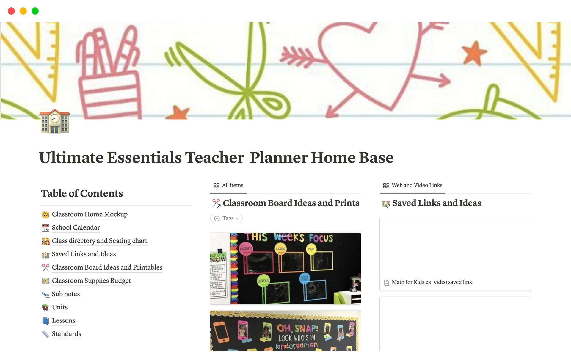 Eine Vorlagenvorschau für Ultimate Essentials Teacher Planner