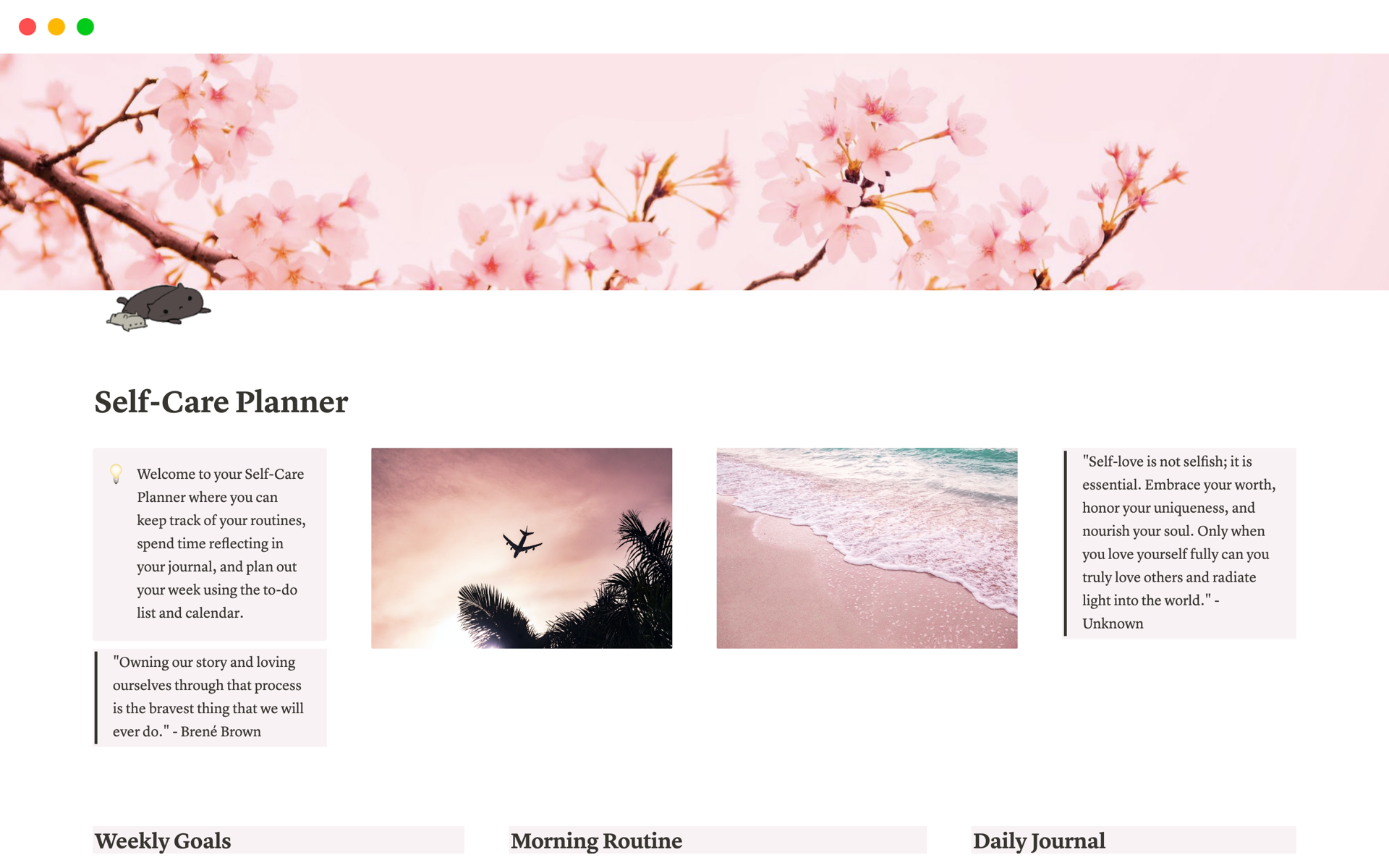 A template preview for Self-Care Planner