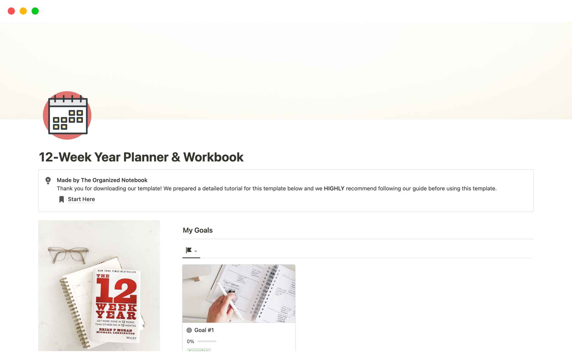 Uma prévia do modelo para 12-Week Year Planner & Workbook