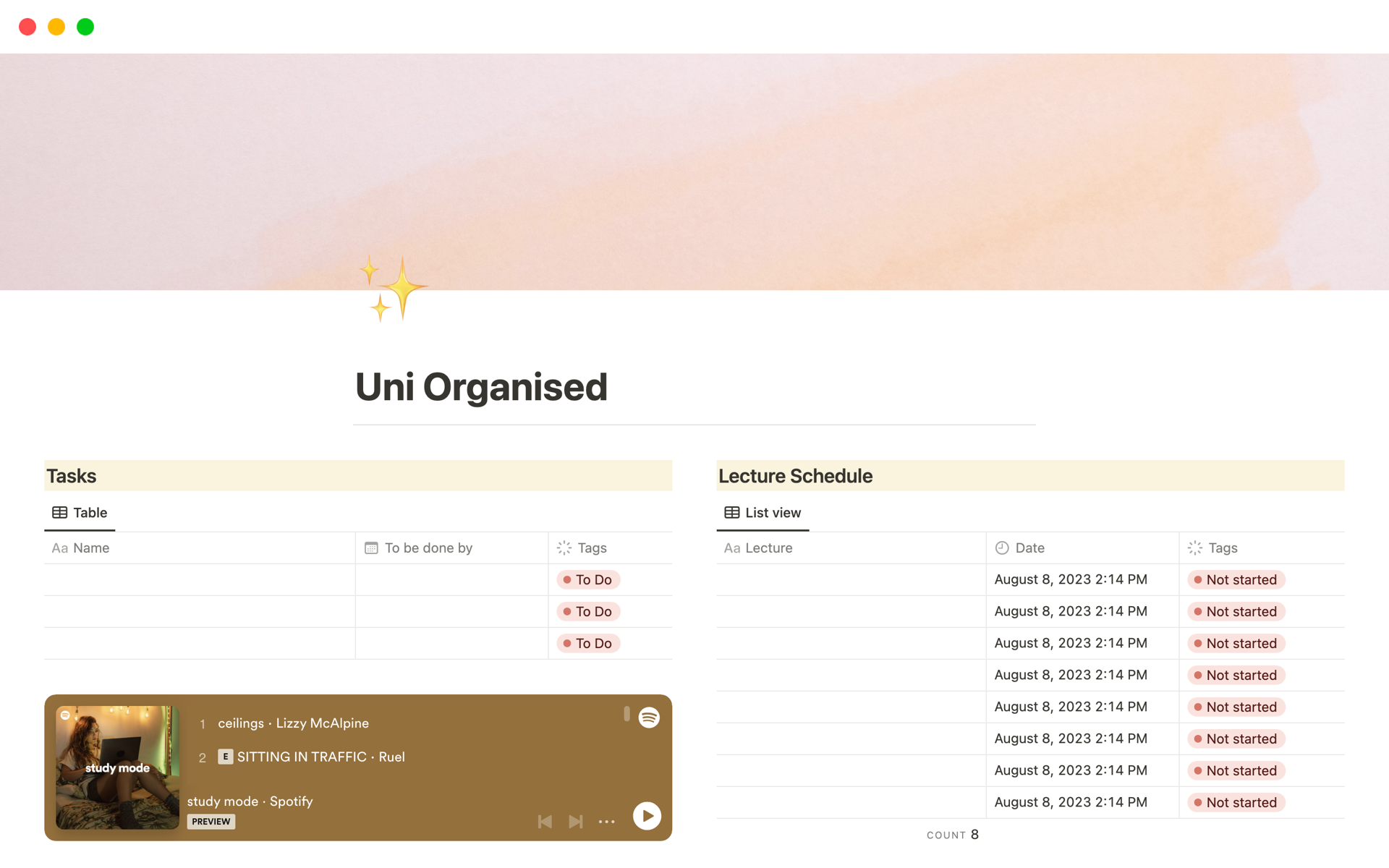 Organise lecture notes and lecture schedule for uni