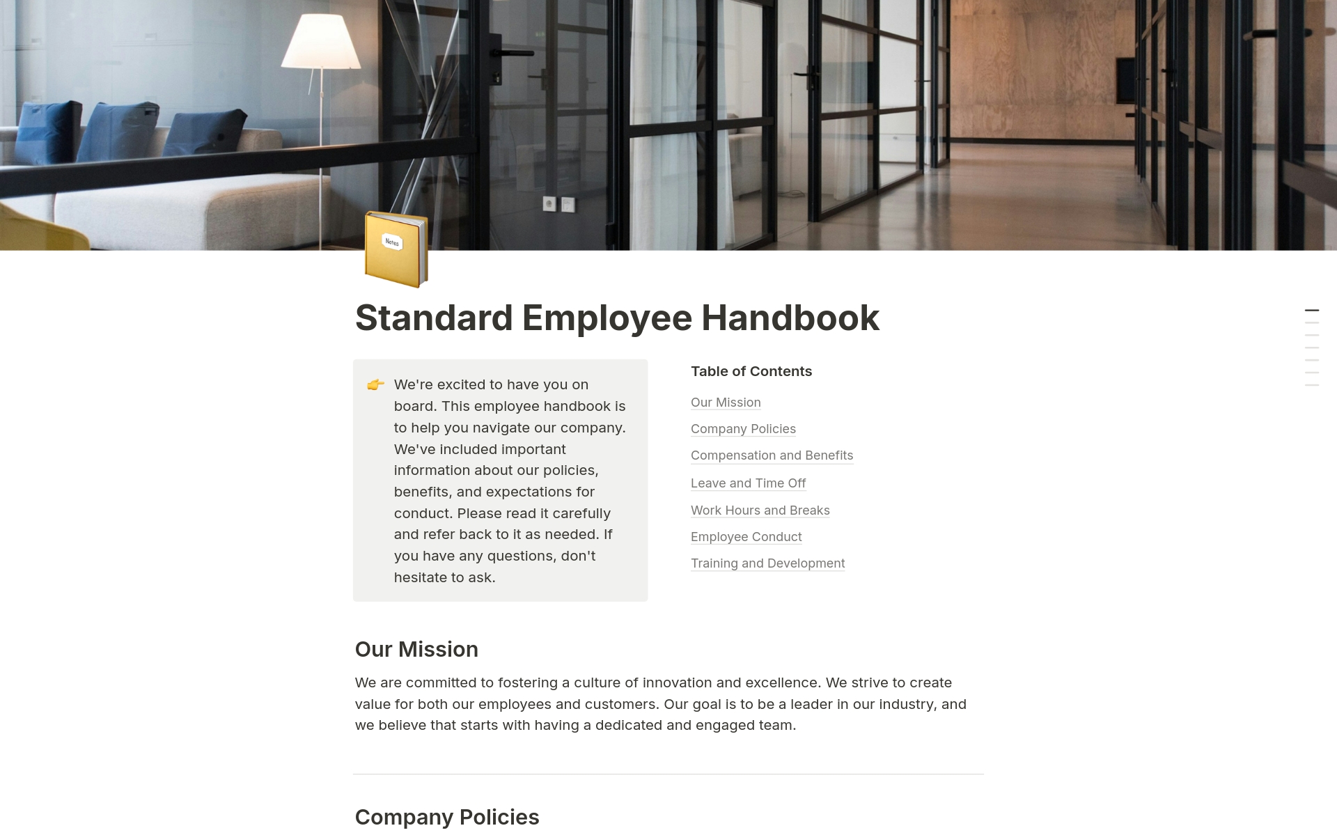 A template preview for Standard Corporate Employee Handbook