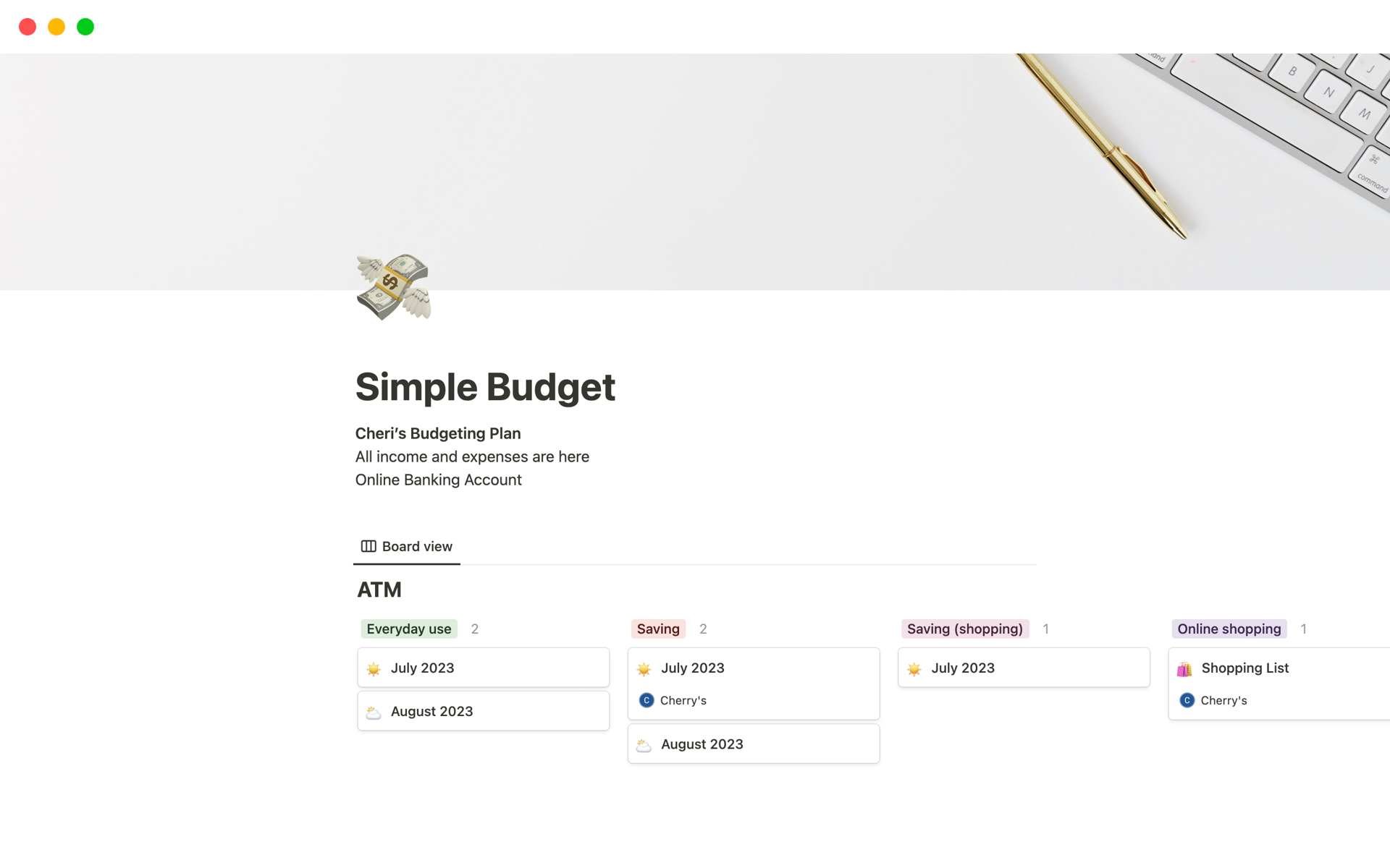 Record your monthly expense and budgeting your shopping list. 