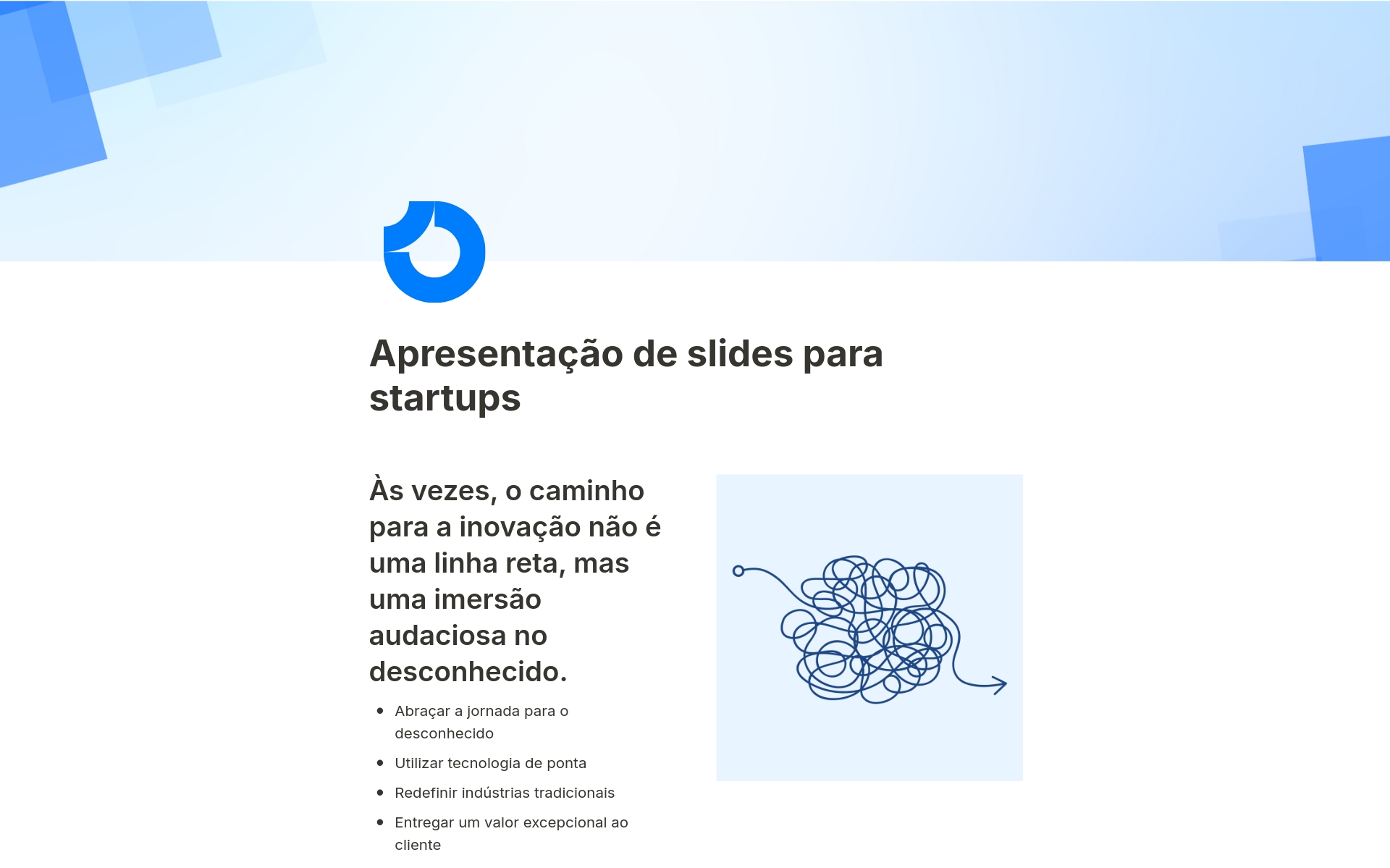 O modelo "Apresentação de slides para startups" do Notion oferece um formato elegante e eficaz para apresentar suas ideias e estratégias inovadoras de negócios.