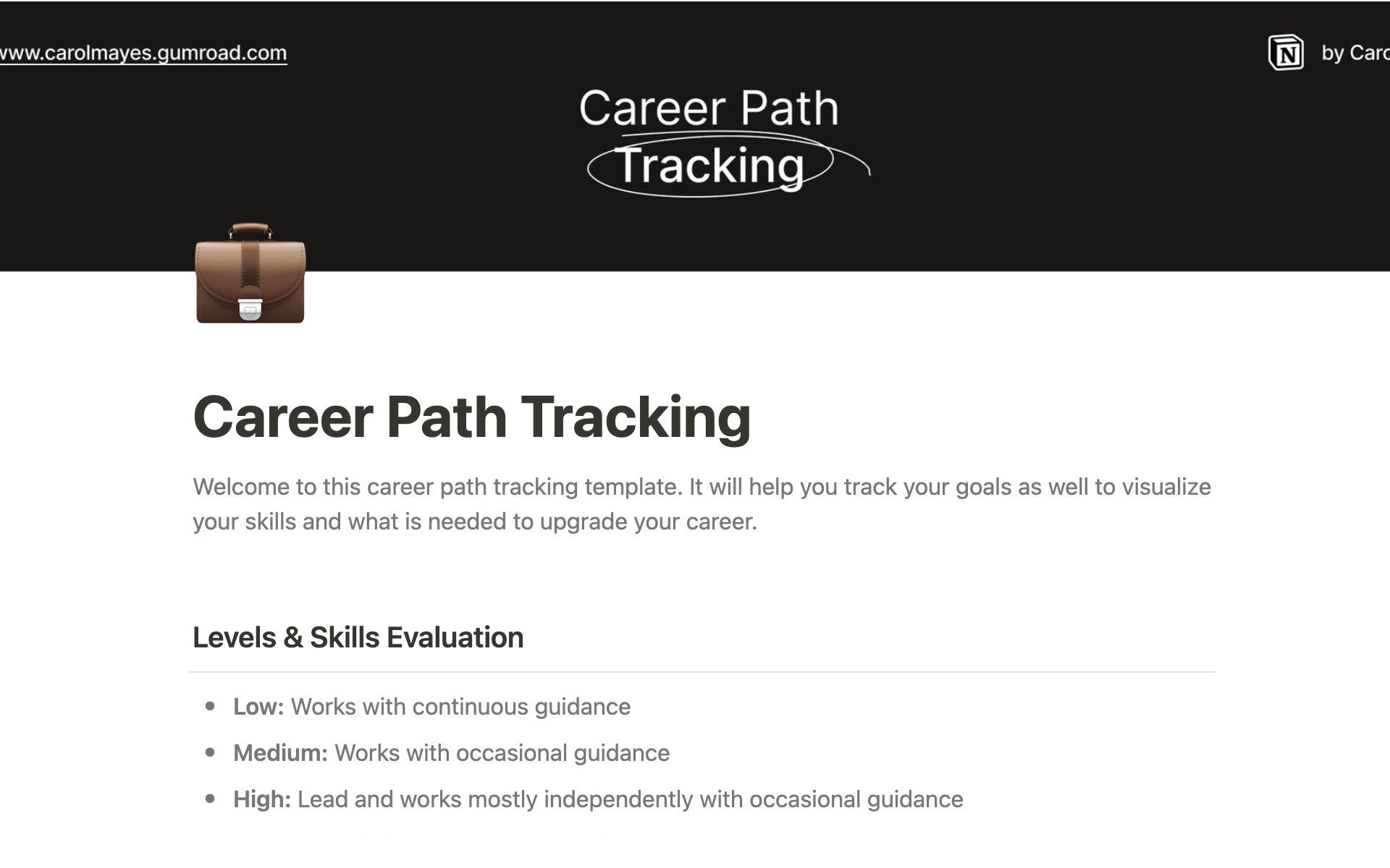 A template preview for Career Path Tracking Template