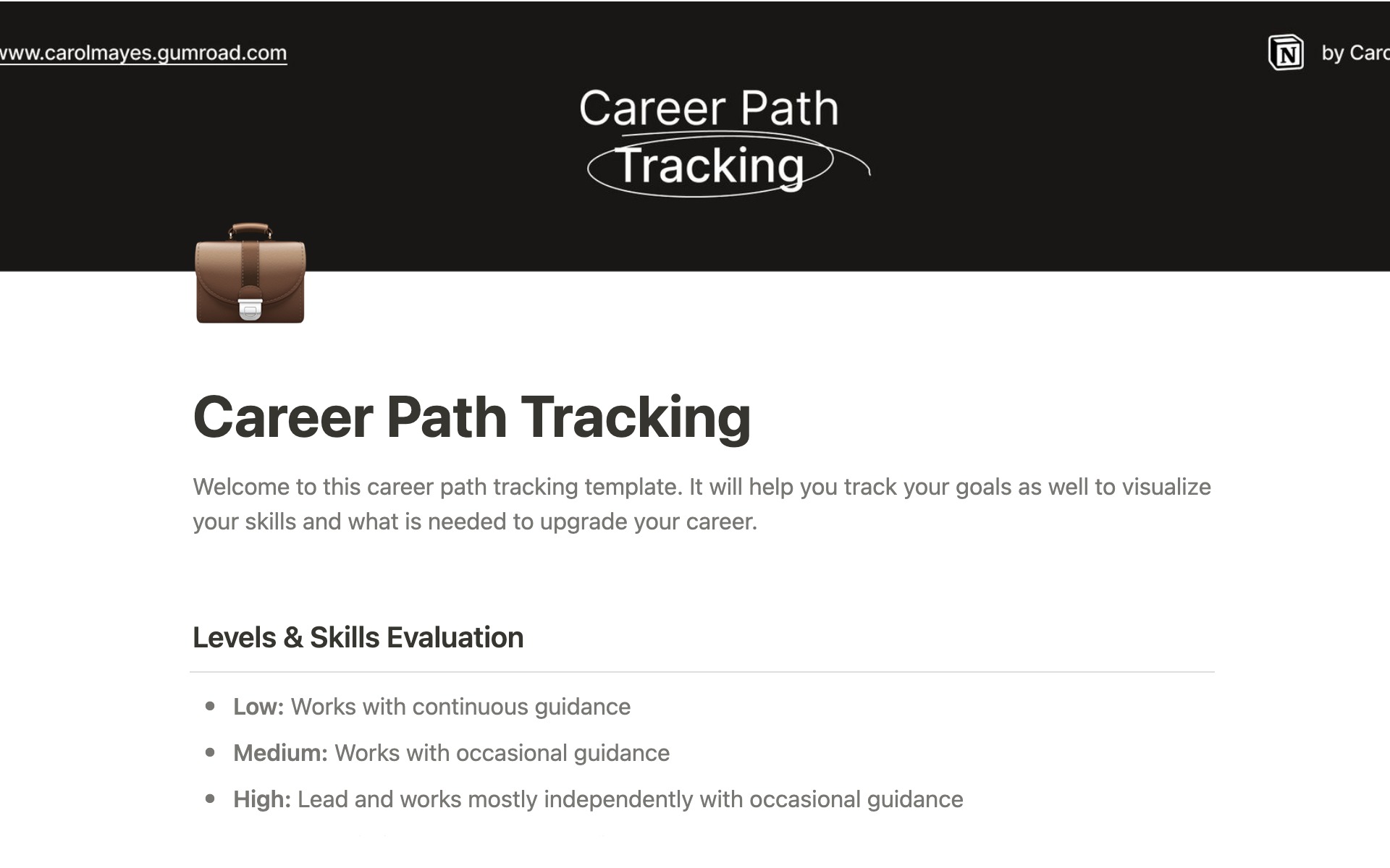 Vista previa de plantilla para Career Path Tracking Template