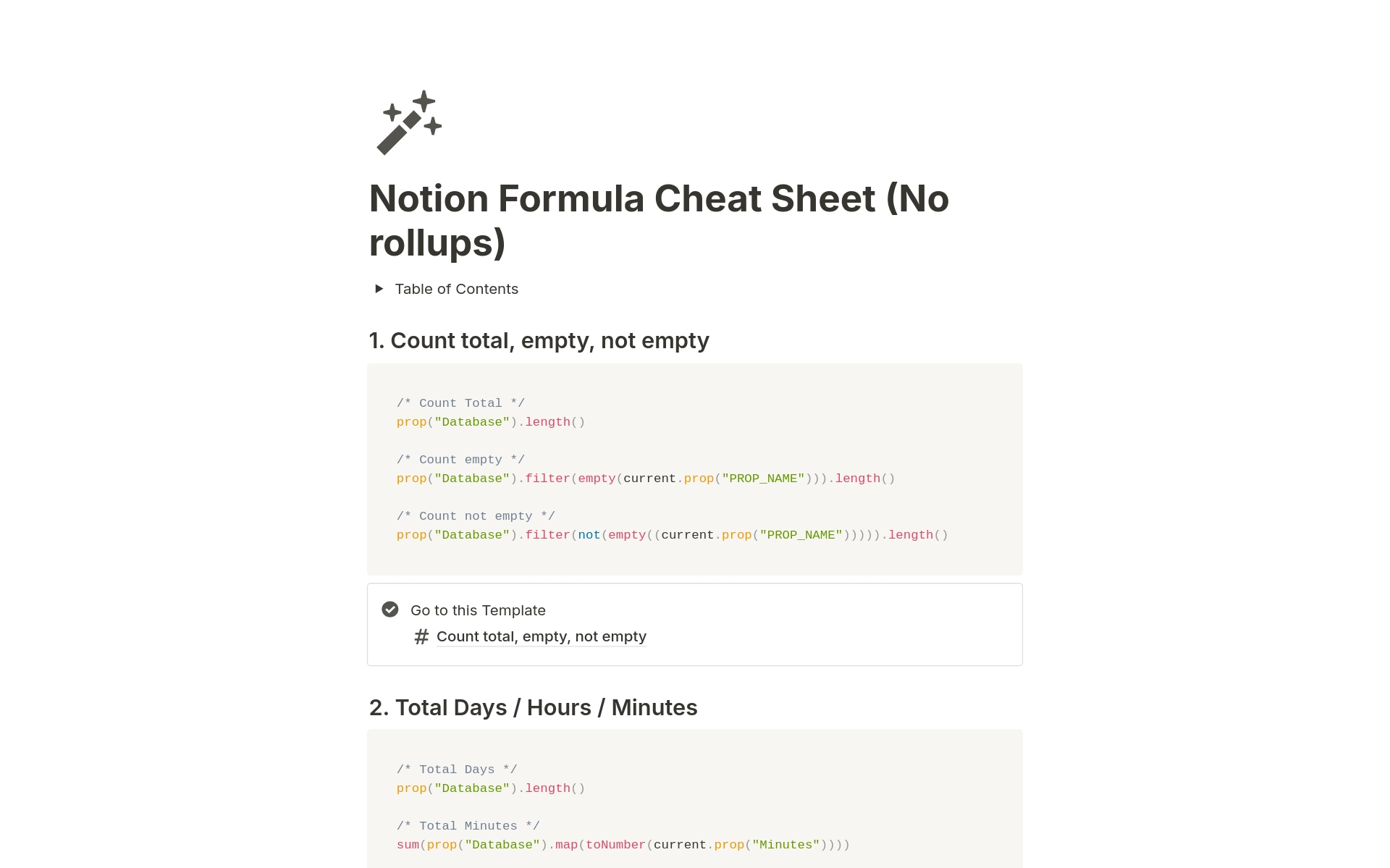 With this template, you'll be able to copy and paste formulas from examples. These formulas are designed for databases which are connected using Relation.