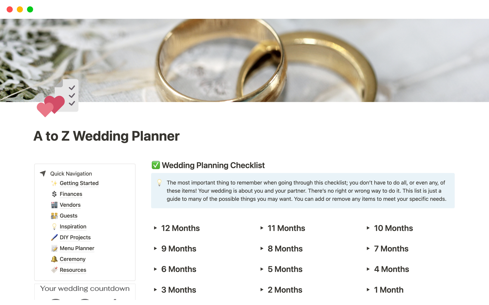 A template preview for A to Z Wedding Planner