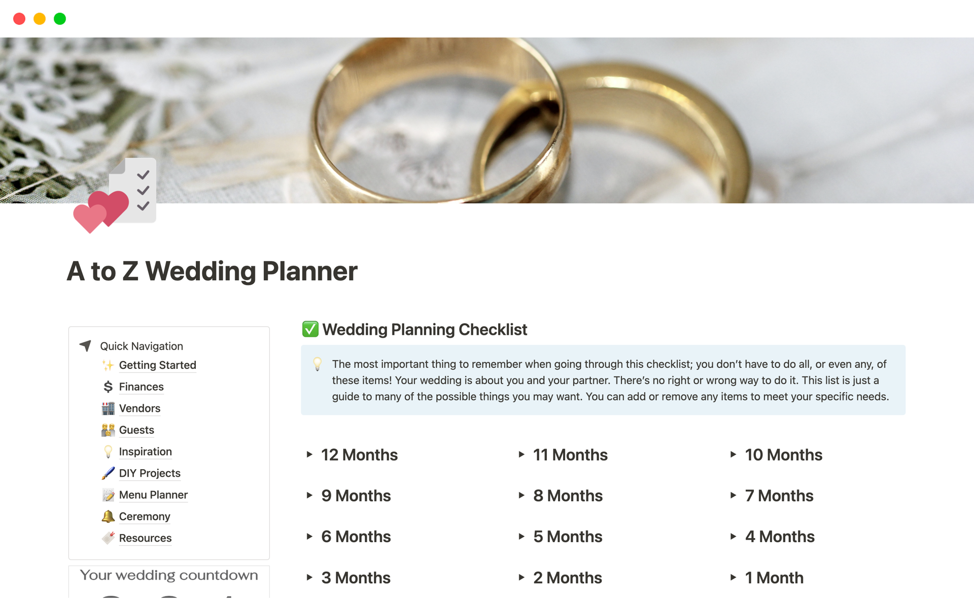 Vista previa de plantilla para A to Z Wedding Planner