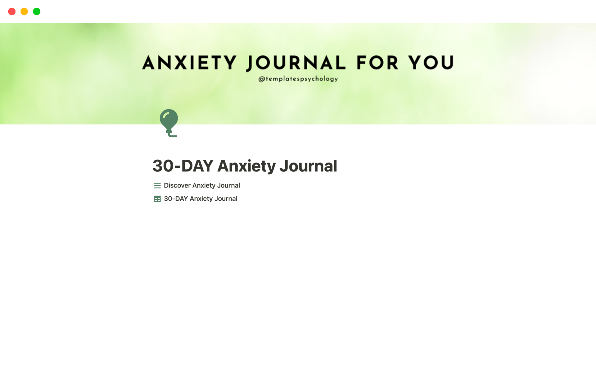 Eine Vorlagenvorschau für 30-DAY Anxiety Journal