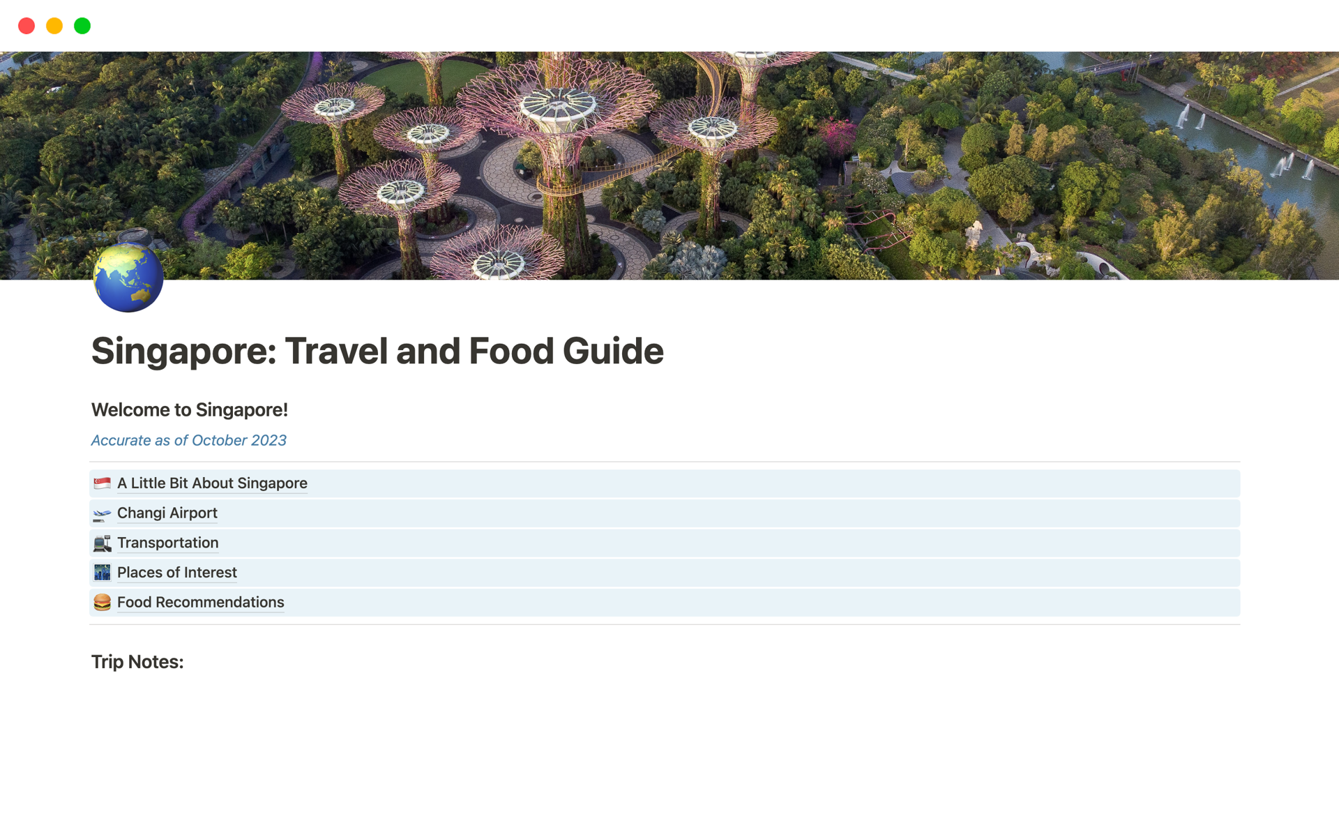 A template preview for Singapore: Travel and Food Guide