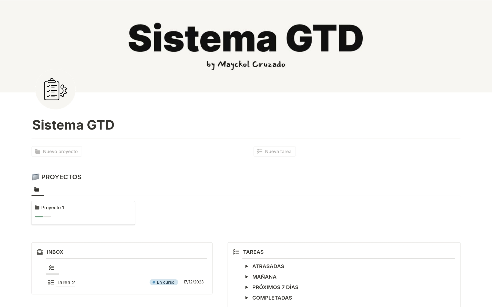 Vista previa de plantilla para Sistema GTD