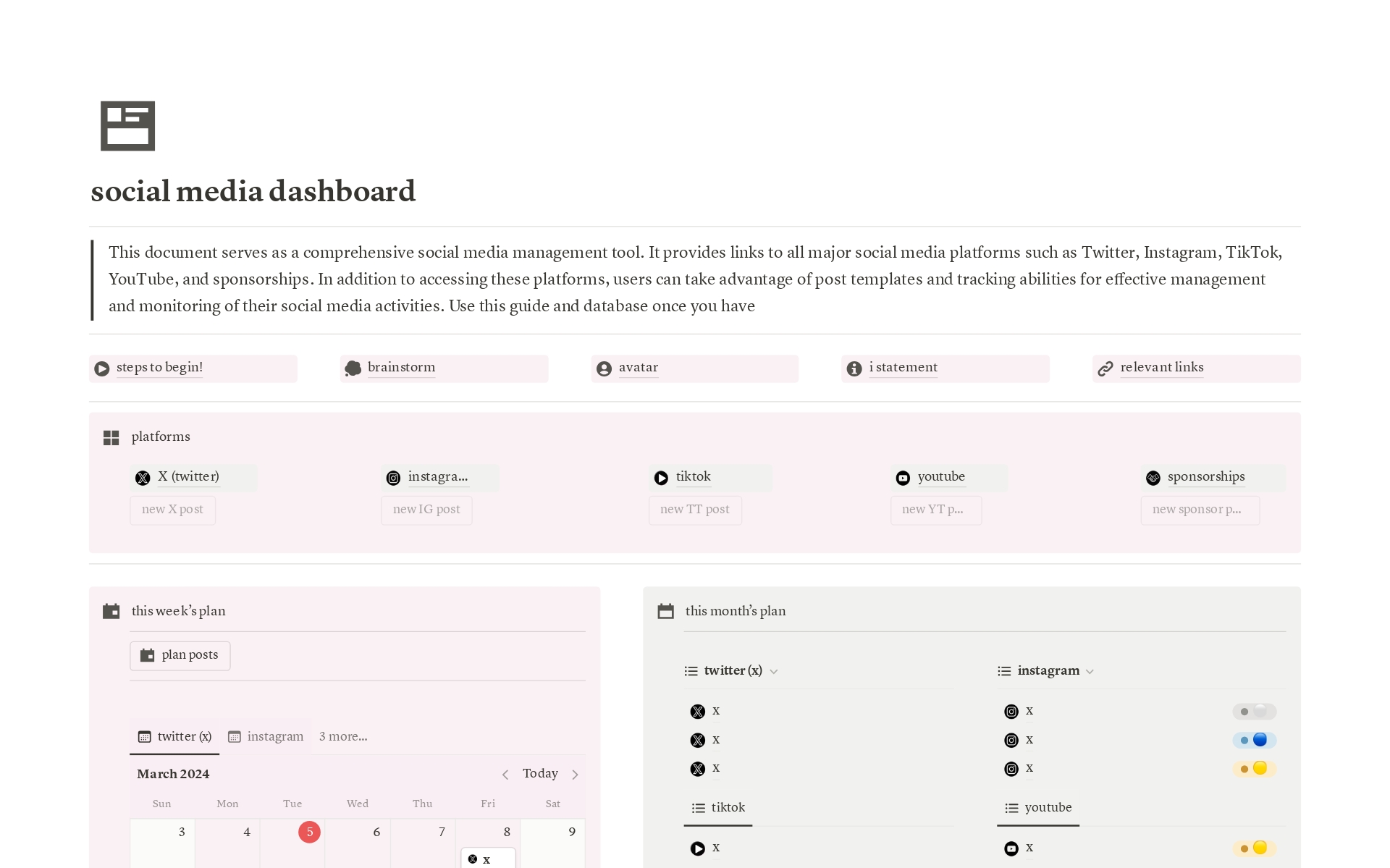 A template preview for social media dashboard simple clean aesthetic