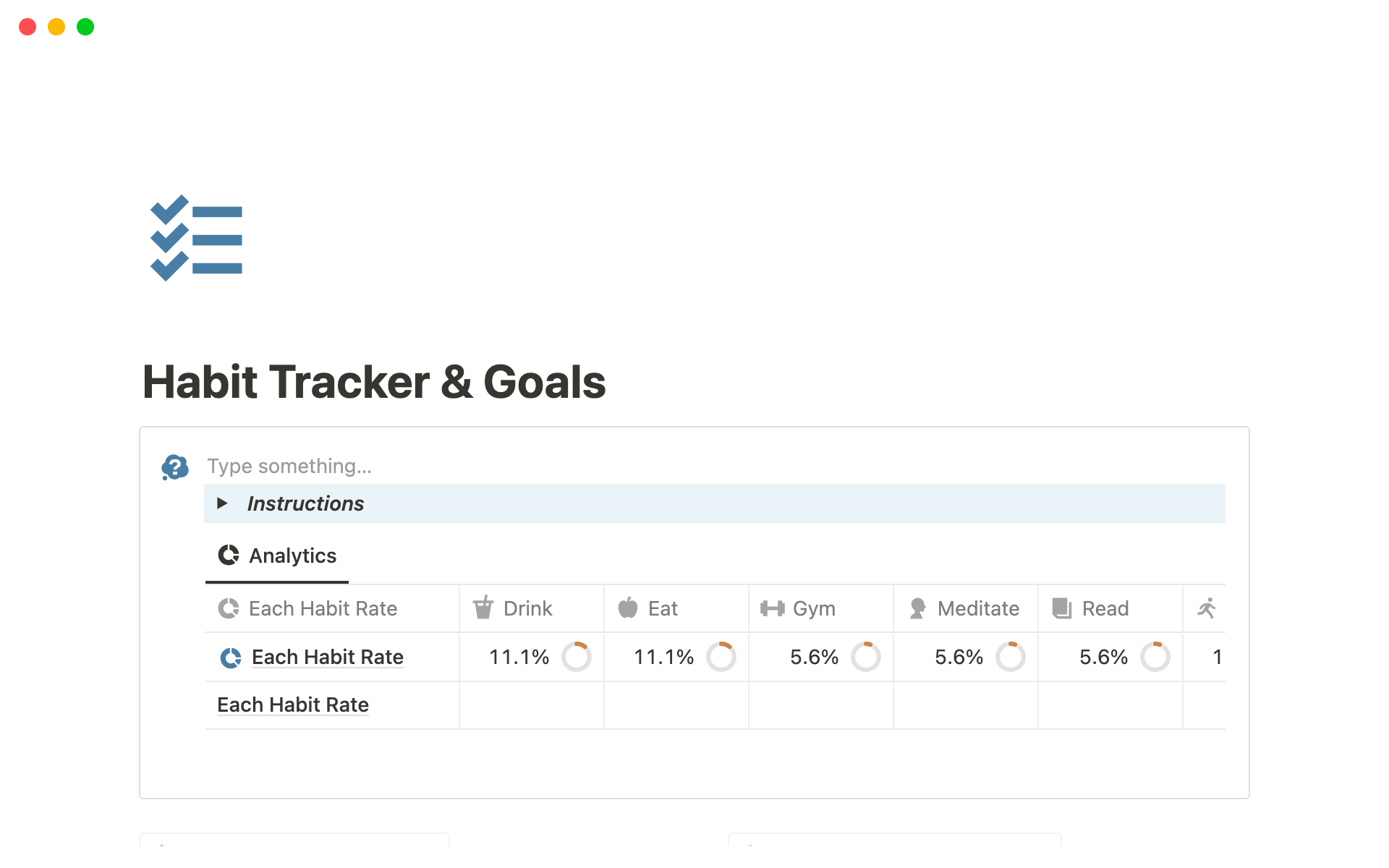 Uma prévia do modelo para Habit Tracker & Goals