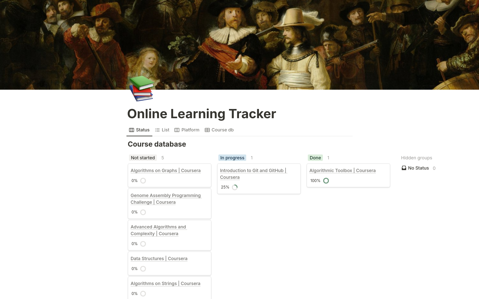 A template preview for Learning Tracker