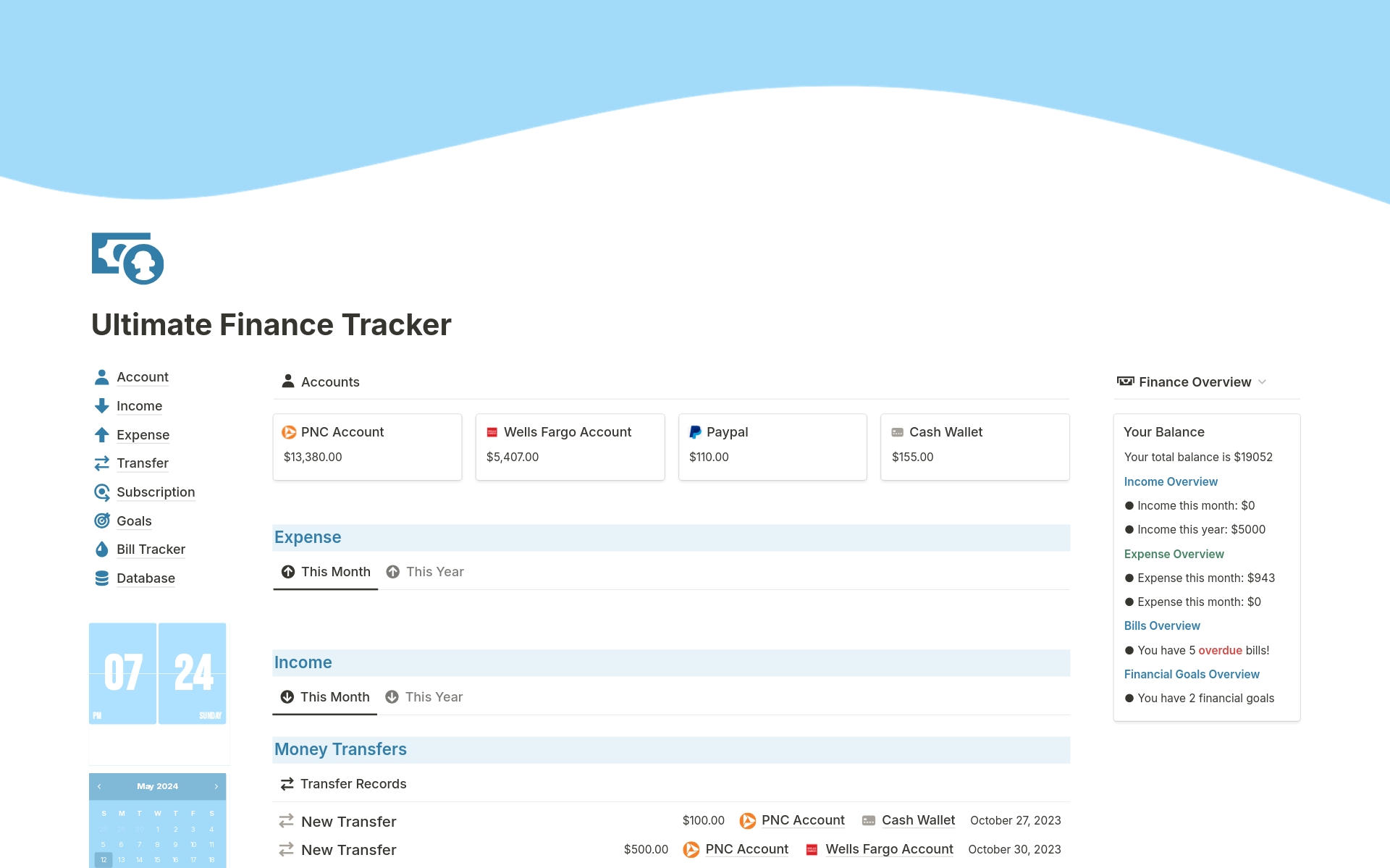 Aperçu du modèle de Ultimate Finance Tracker