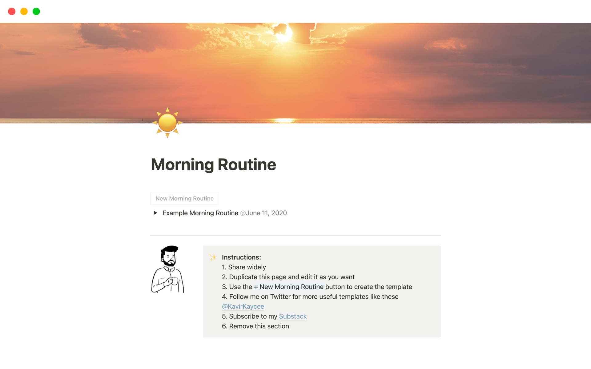 A template preview for Morning Writing Routine